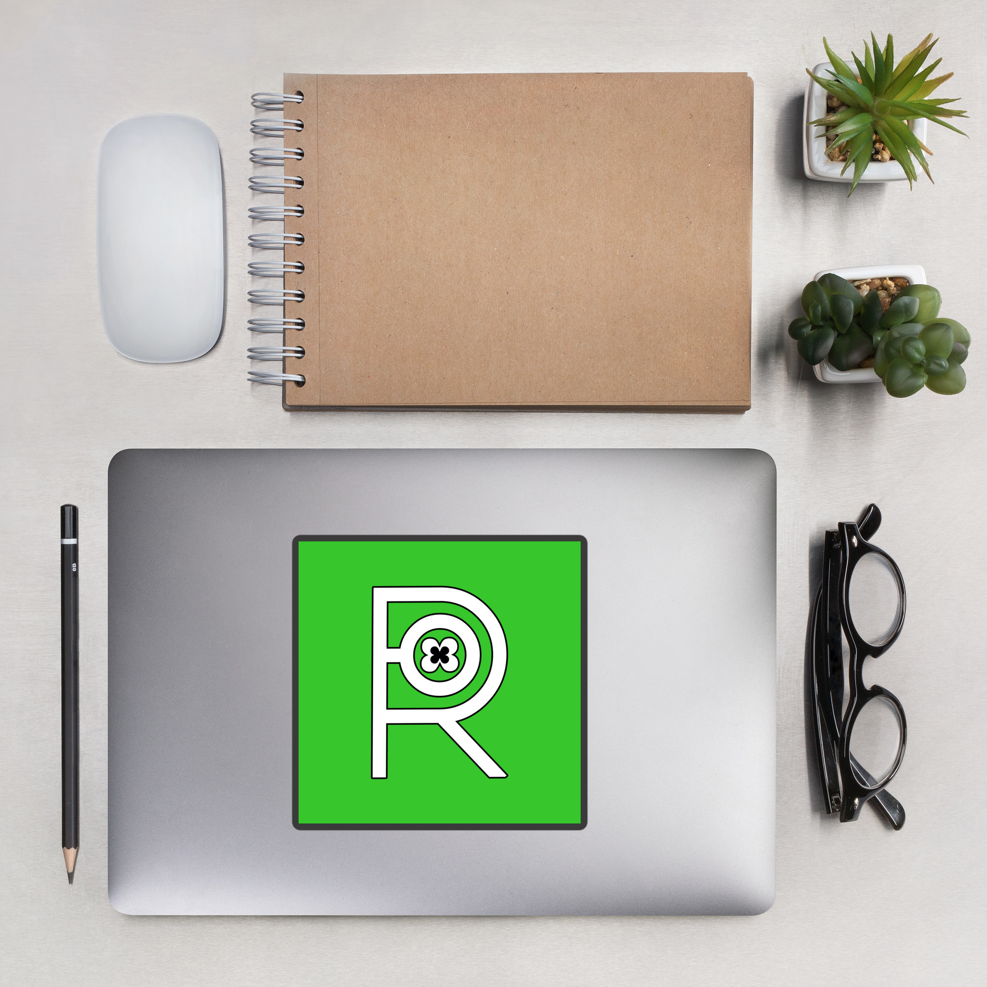 R - White And Black Outlined Green Eclipse Bubble-free Stickers - Image 7