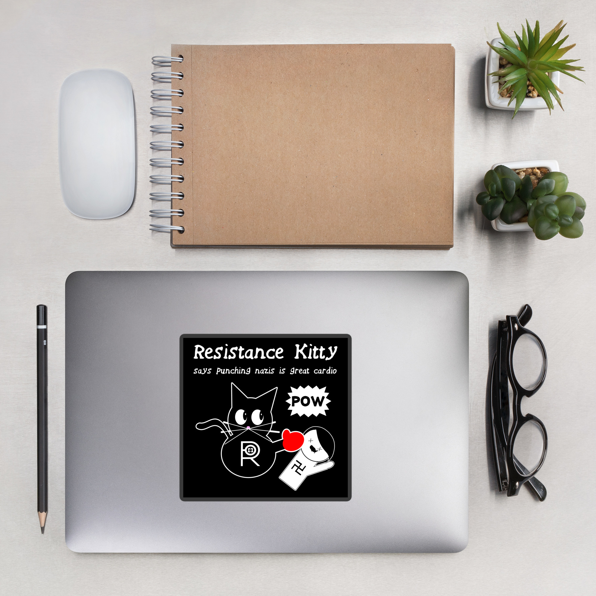 R - Resistance Kitty Says Punching Nazi's Is Great Cardio Bubble-free Stickers