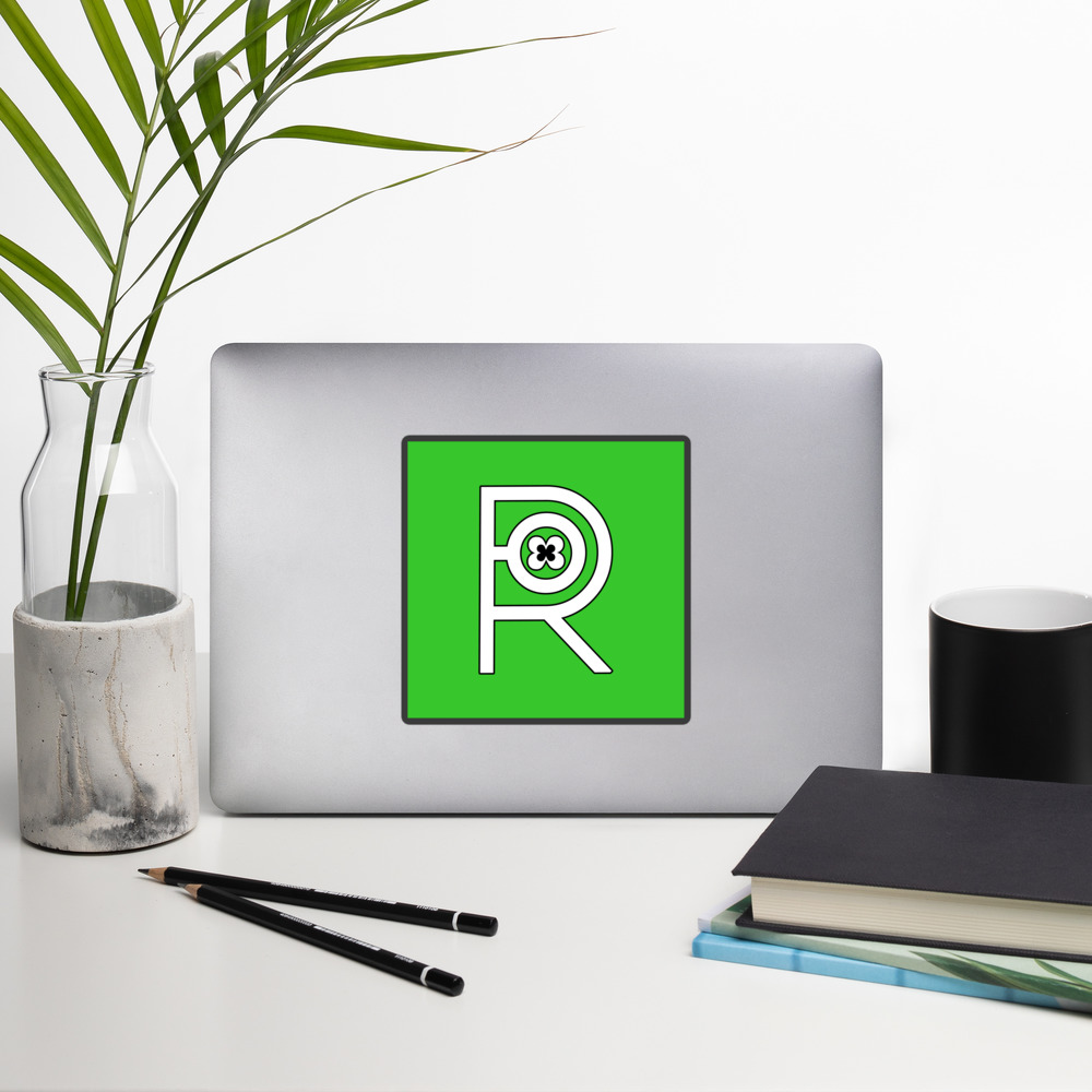 R - White And Black Outlined Green Eclipse Bubble-free Stickers - Image 8