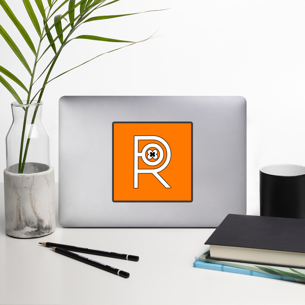 R - White And Black Outlined Orange Eclipse Bubble-free Stickers - Image 8