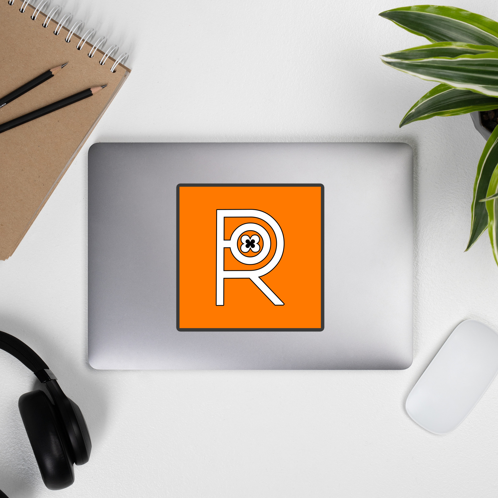 R - White And Black Outlined Orange Eclipse Bubble-free Stickers - Image 9