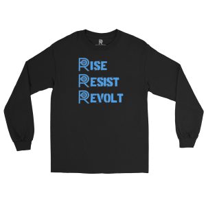 R - Rise Resist Revolt Sky Blue And Black Dark Style Men’s Long Sleeve Shirt