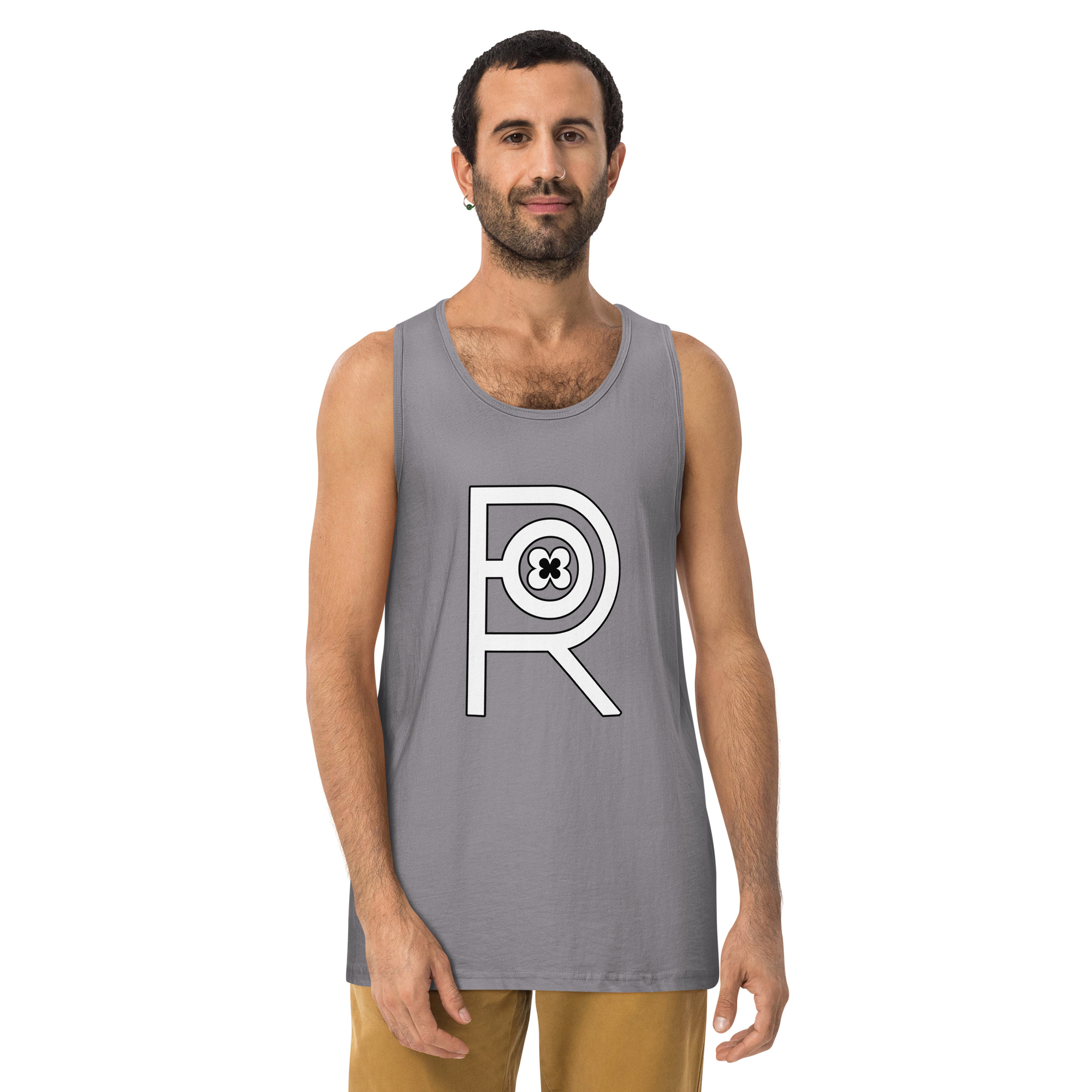 R - White And Black Outlined Men’s Premium Tank Top - Image 9