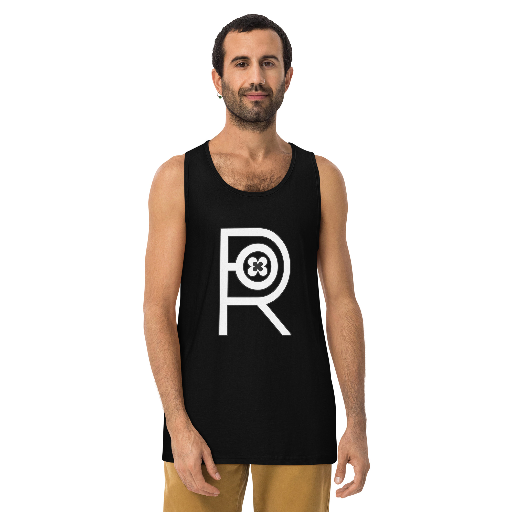 R - White And Black Outlined Men’s Premium Tank Top - Image 2