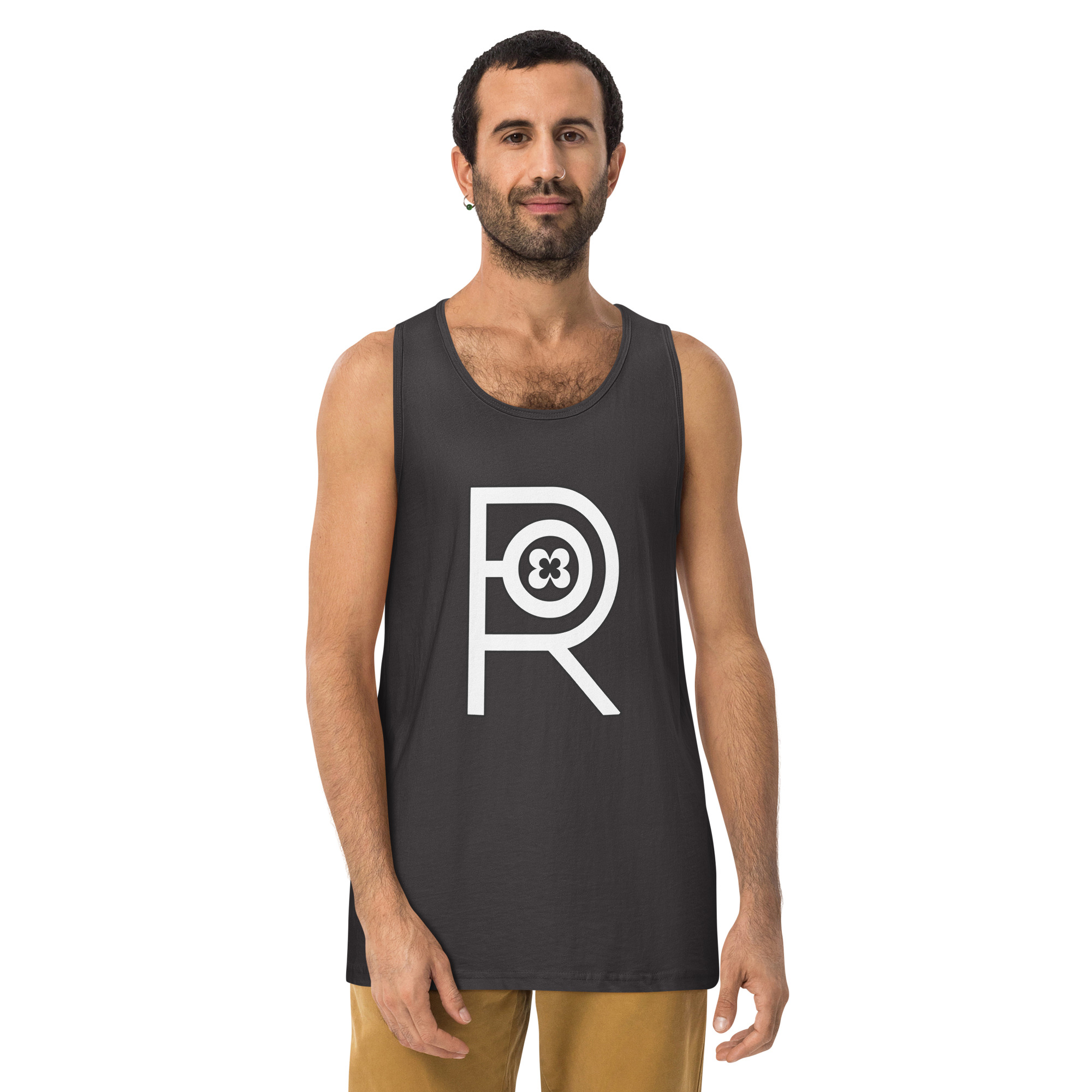 R - White And Black Outlined Men’s Premium Tank Top - Image 5