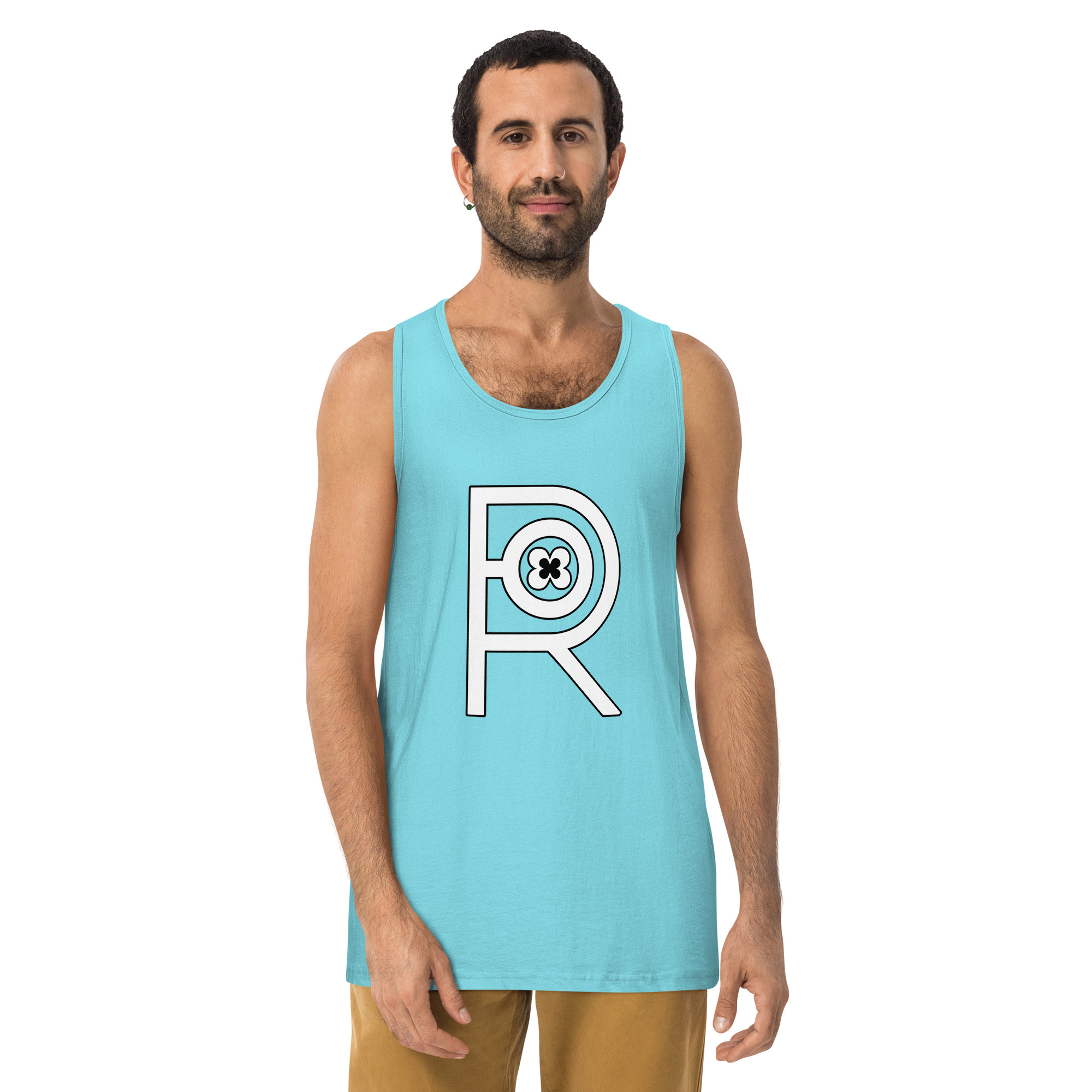 R - White And Black Outlined Men’s Premium Tank Top - Image 13