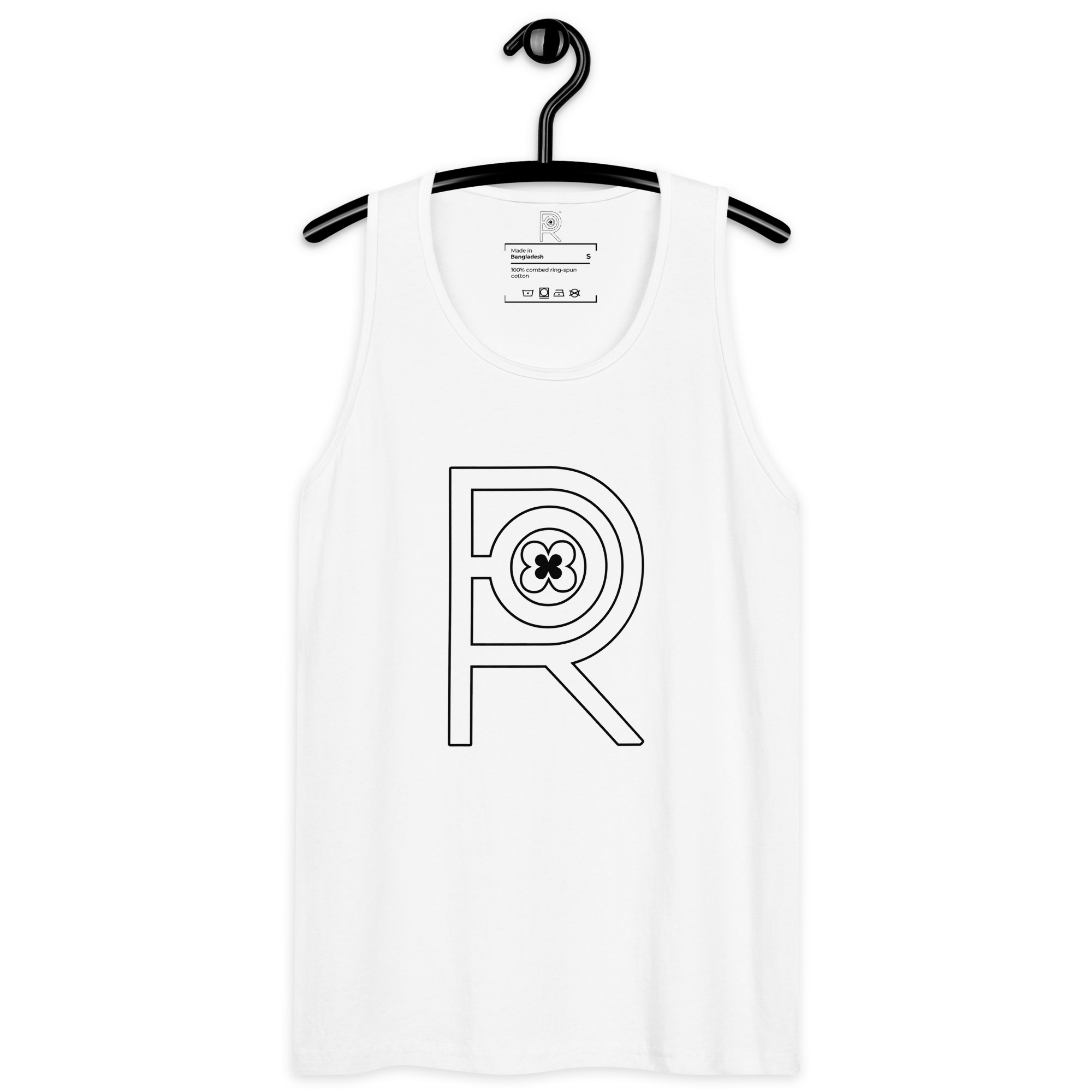 R - White And Black Outlined Men’s Premium Tank Top - Image 40