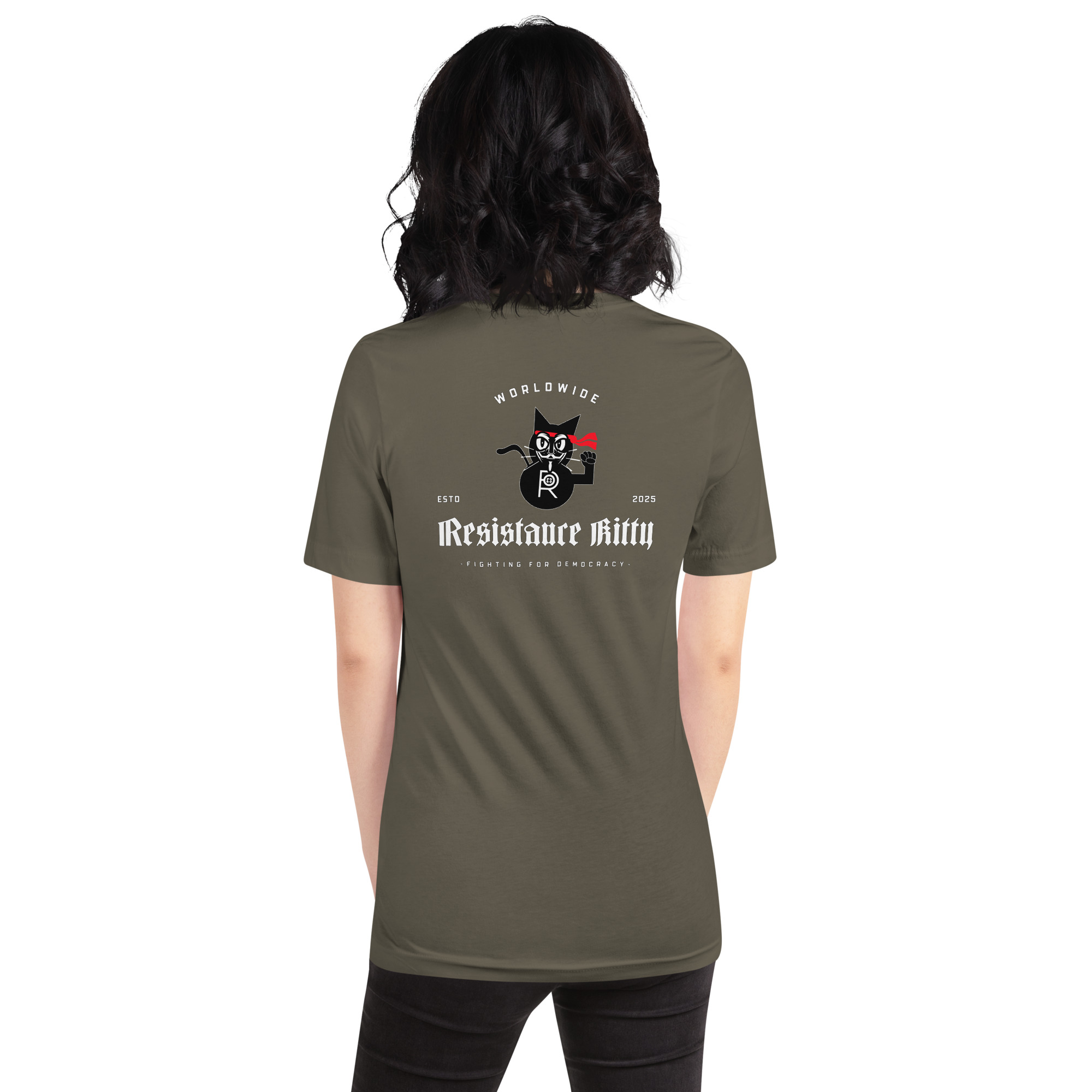 R - Resistance Kitty Fighting For Democracy Worldwide Estd 2025 Dark Style 2 Unisex T-shirt - Image 30