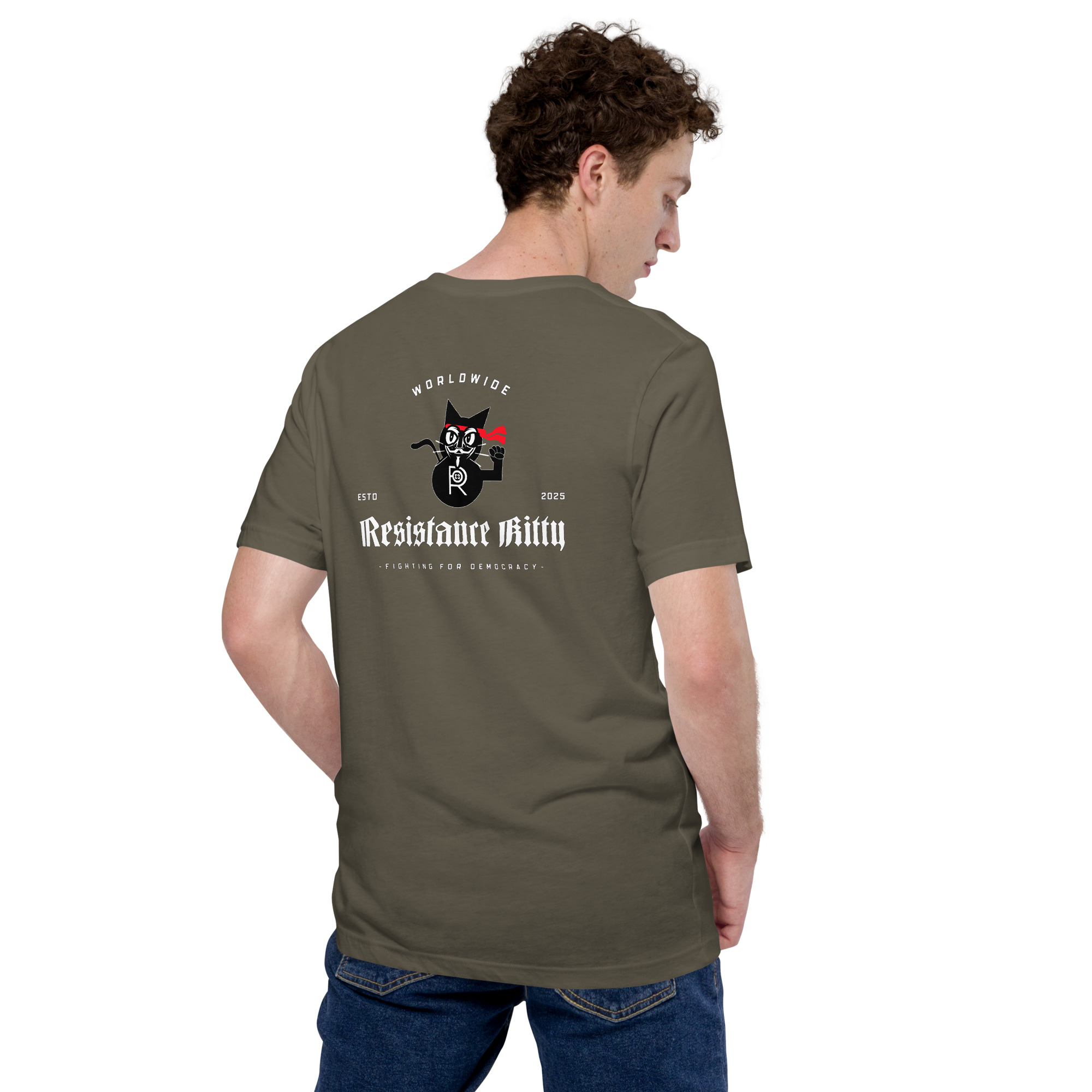 R - Resistance Kitty Fighting For Democracy Worldwide Estd 2025 Dark Style 2 Unisex T-shirt - Image 31