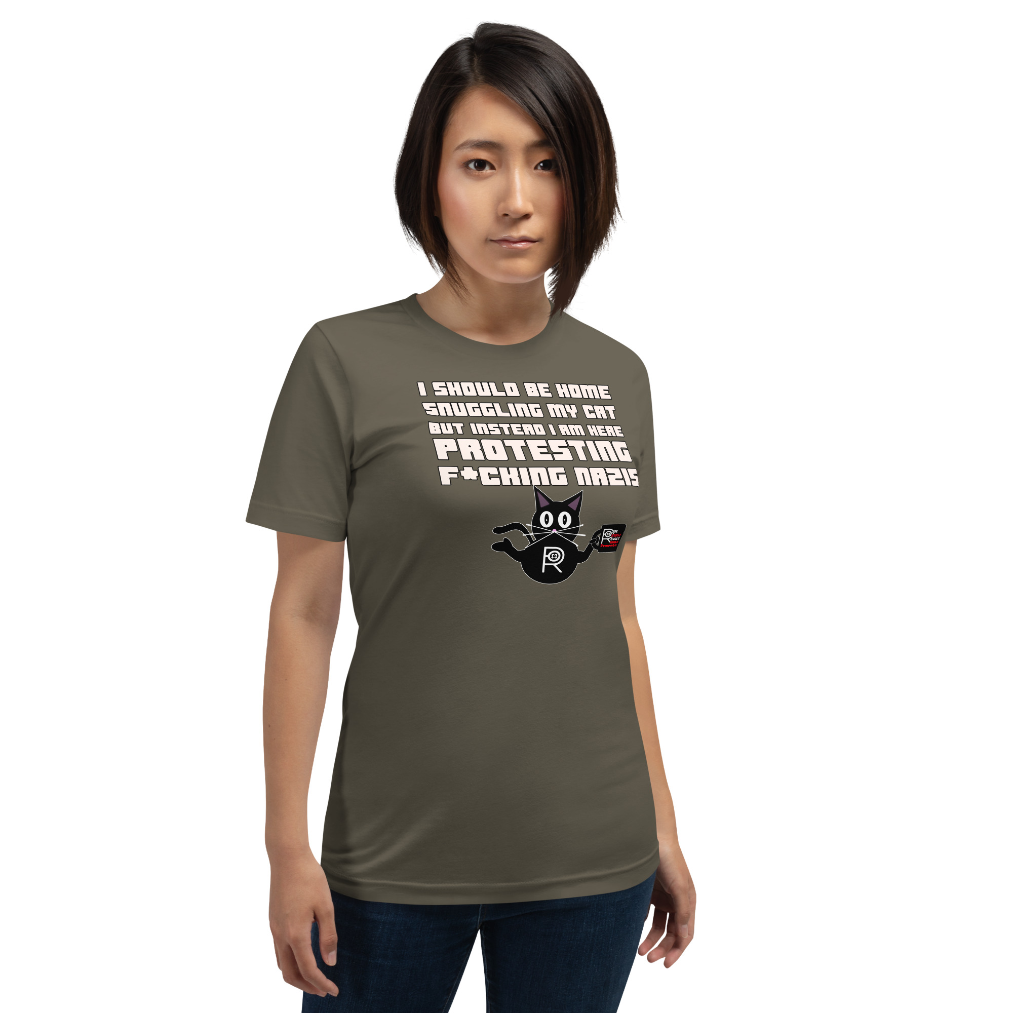 R - I Should Be Home Snuggling My Cat But Instead I Am Here Protesting F*cking Nazis Dark Style Unisex T-shirt - Image 25