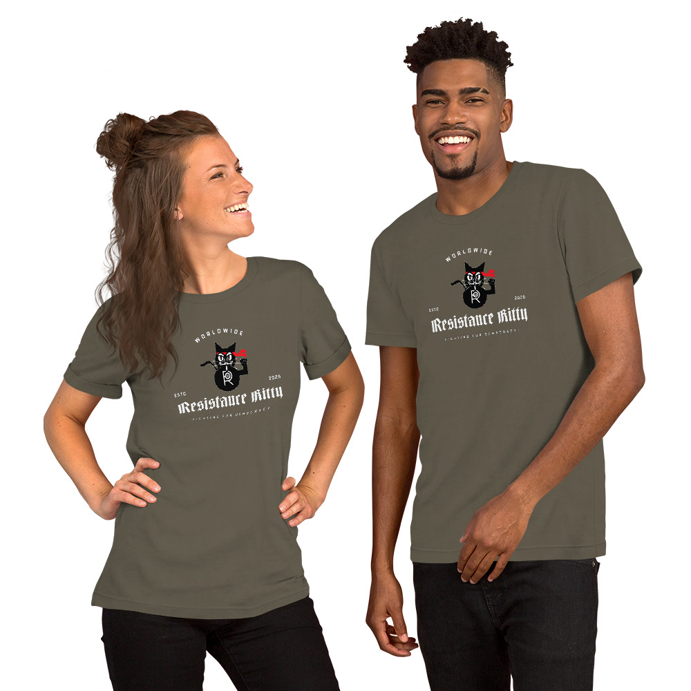 R - Resistance Kitty Fighting For Democracy Worldwide Estd 2025 Dark Style Unisex T-shirt - Image 26