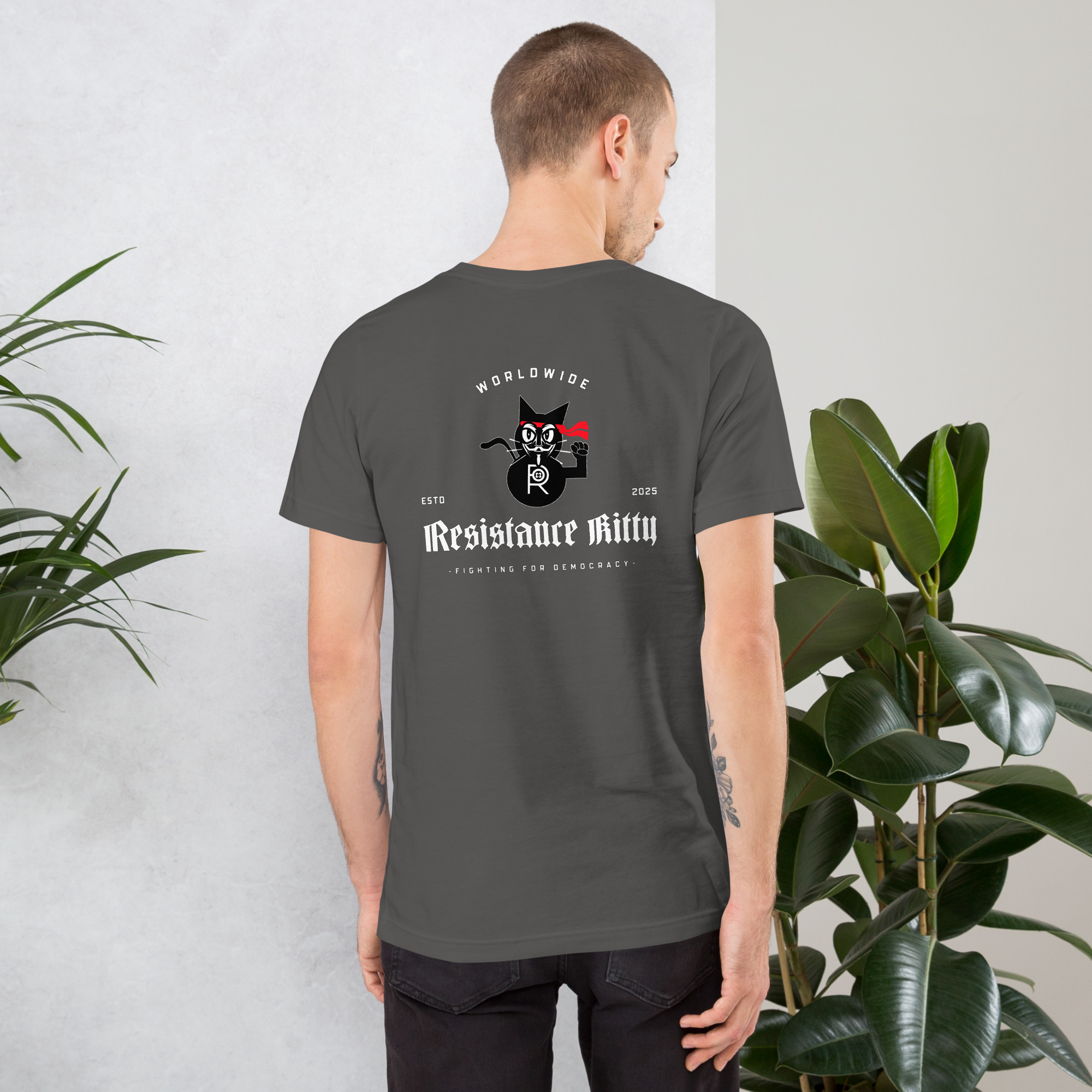 R - Resistance Kitty Fighting For Democracy Worldwide Estd 2025 Dark Style 2 Unisex T-shirt - Image 28