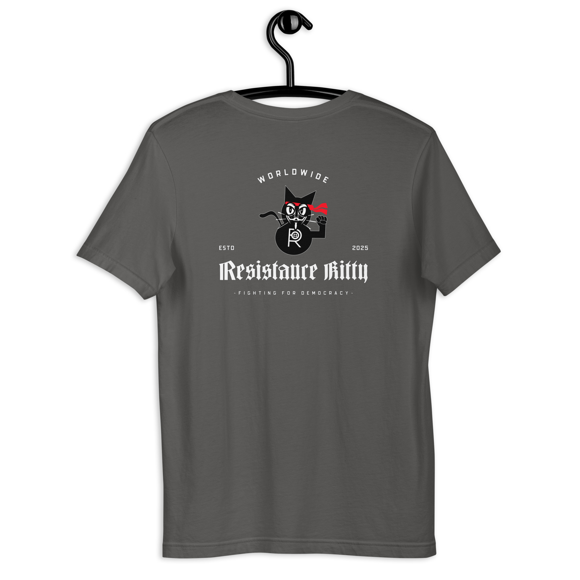 R - Resistance Kitty Fighting For Democracy Worldwide Estd 2025 Dark Style 2 Unisex T-shirt - Image 62