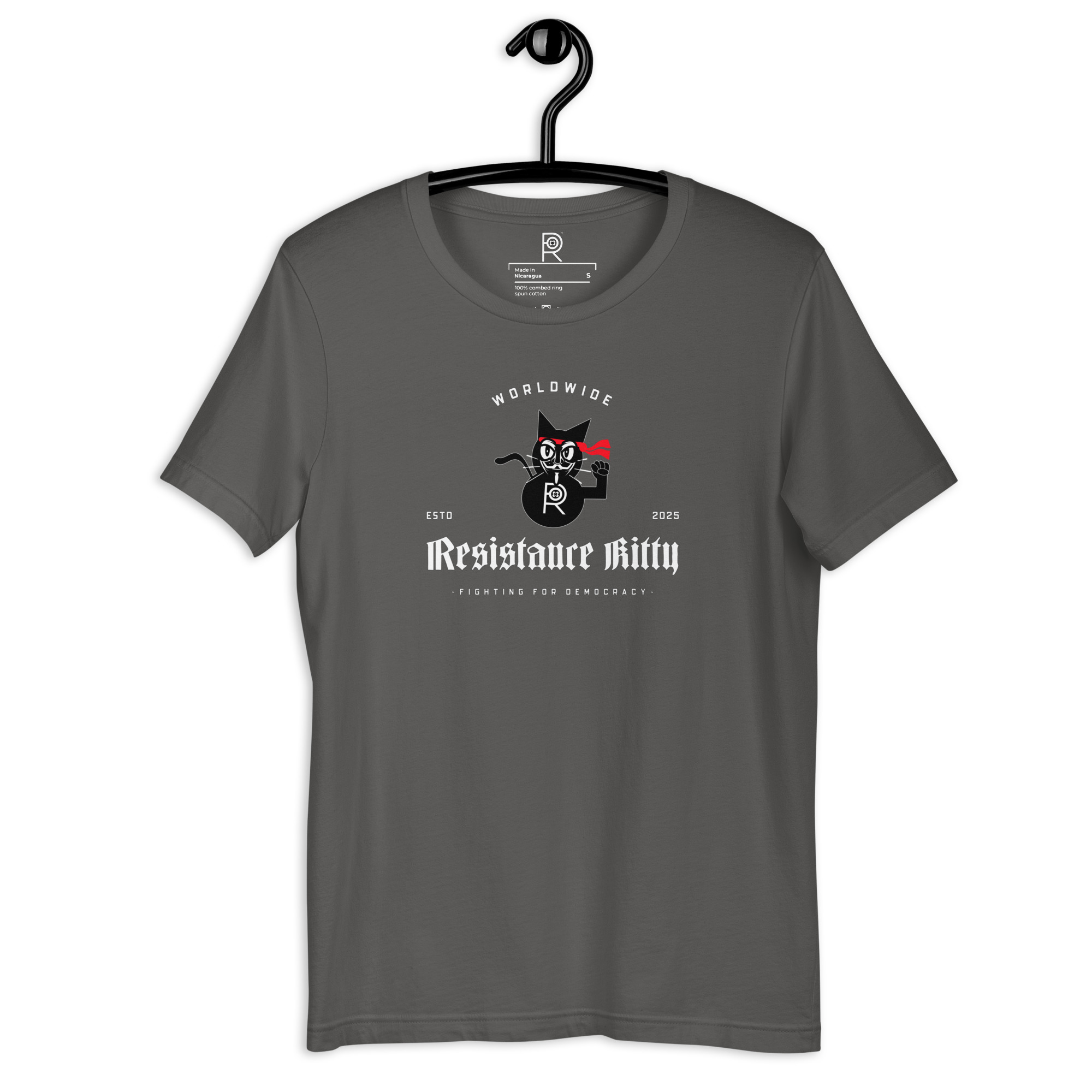 R - Resistance Kitty Fighting For Democracy Worldwide Estd 2025 Dark Style Unisex T-shirt - Image 56
