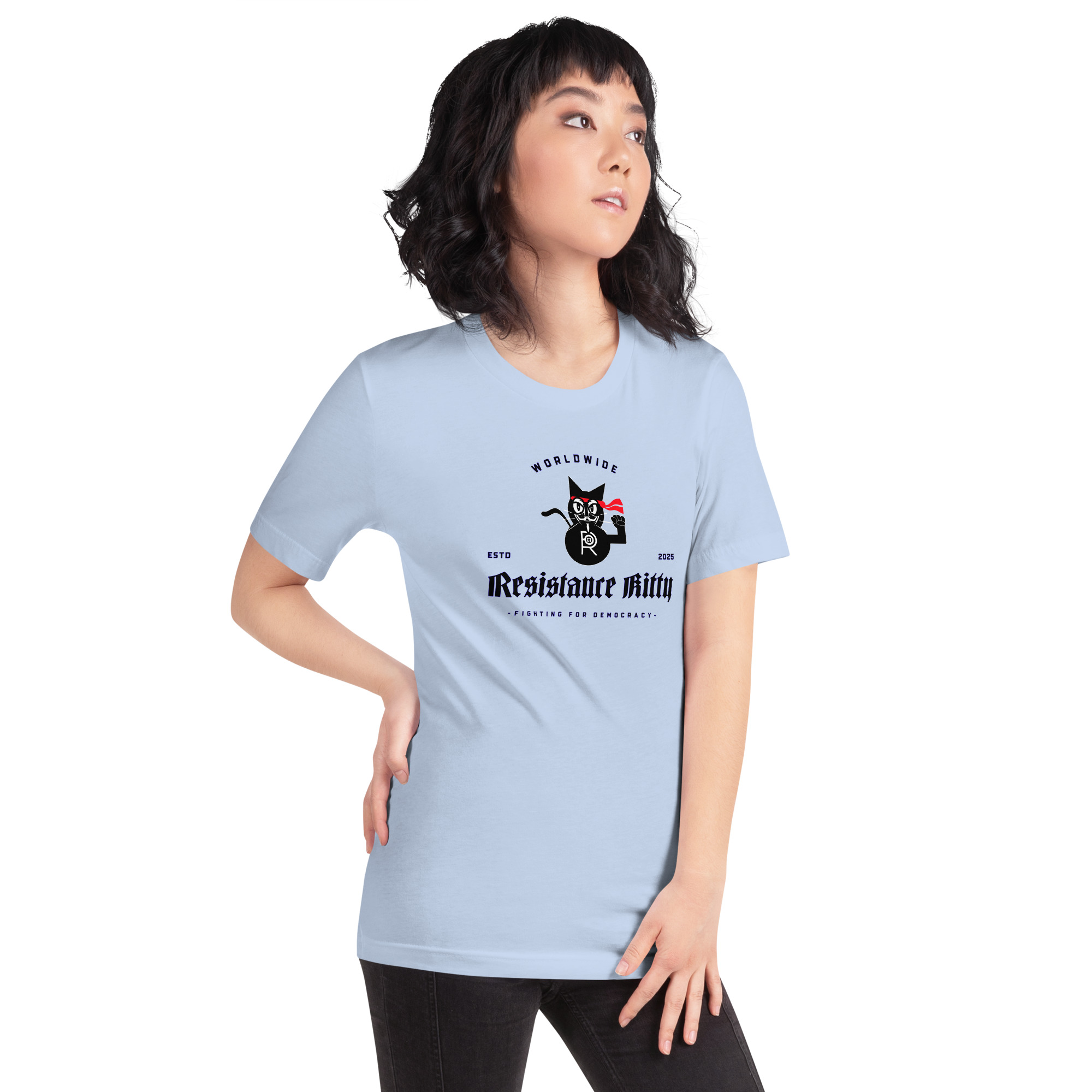 R - Resistance Kitty Fighting For Democracy Worldwide Estd 2025 Light Style Unisex T-shirt - Image 16
