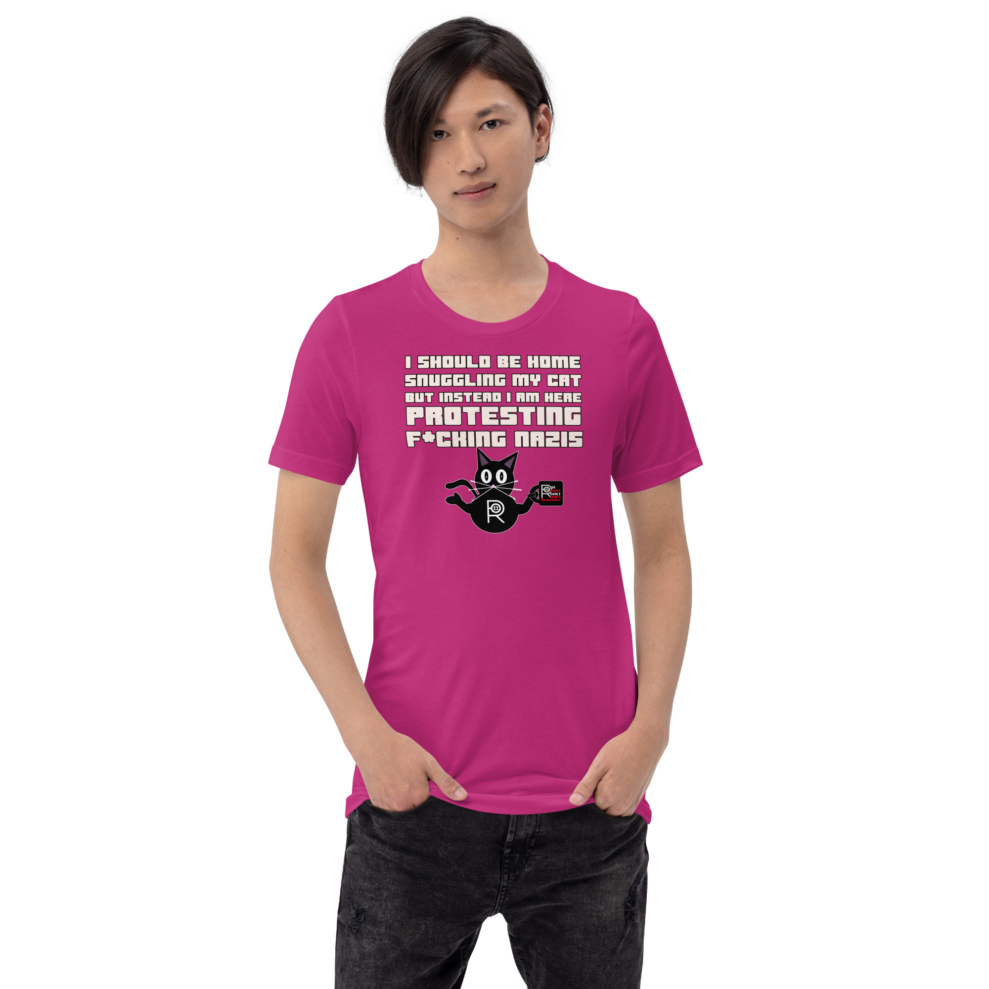 R - I Should Be Home Snuggling My Cat But Instead I Am Here Protesting F*cking Nazis Dark Style Unisex T-shirt - Image 20