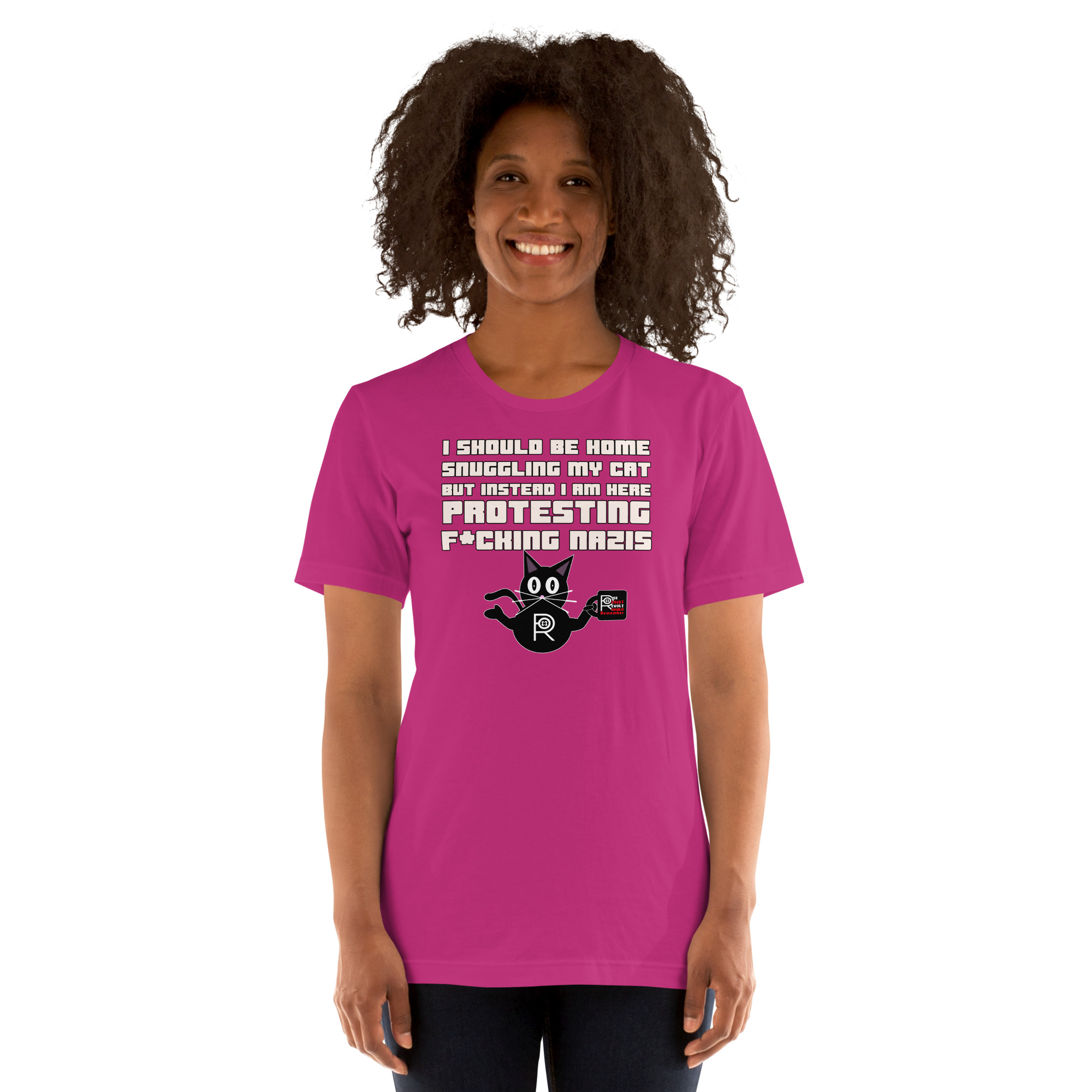 R - I Should Be Home Snuggling My Cat But Instead I Am Here Protesting F*cking Nazis Dark Style Unisex T-shirt - Image 21