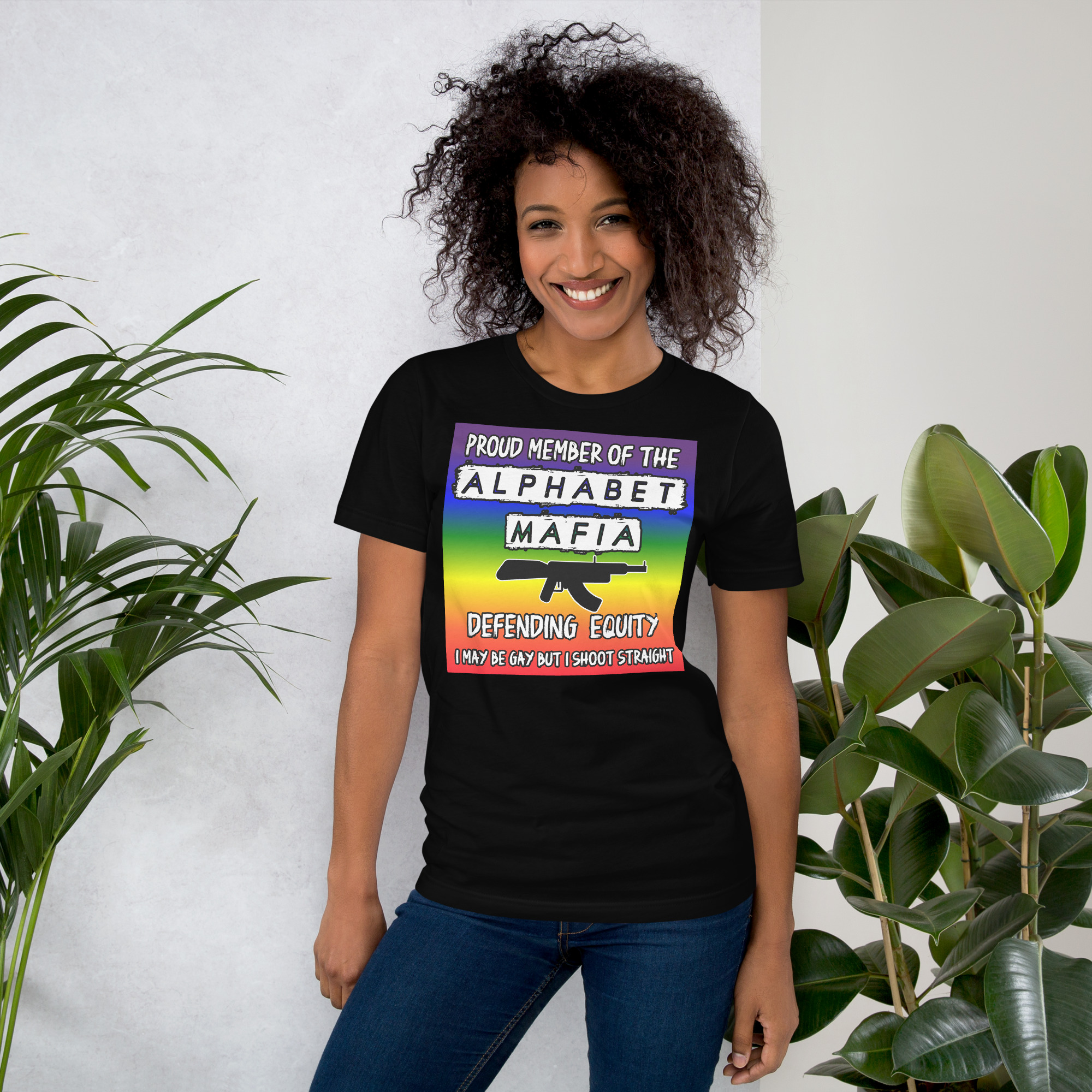 R - Proud Member Of The Alphabet Mafia Defending Equity I May Be Gay But I Shoot Straight Black Unisex T-shirt - Image 6
