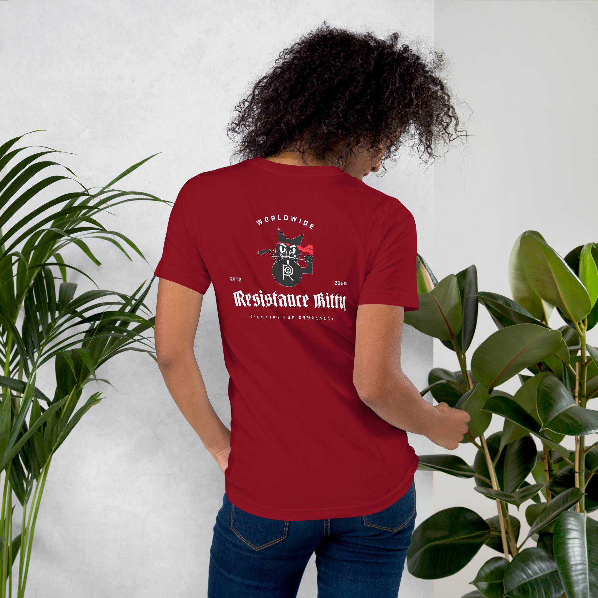 R - Resistance Kitty Fighting For Democracy Worldwide Estd 2025 Dark Style 2 Unisex T-shirt - Image 16