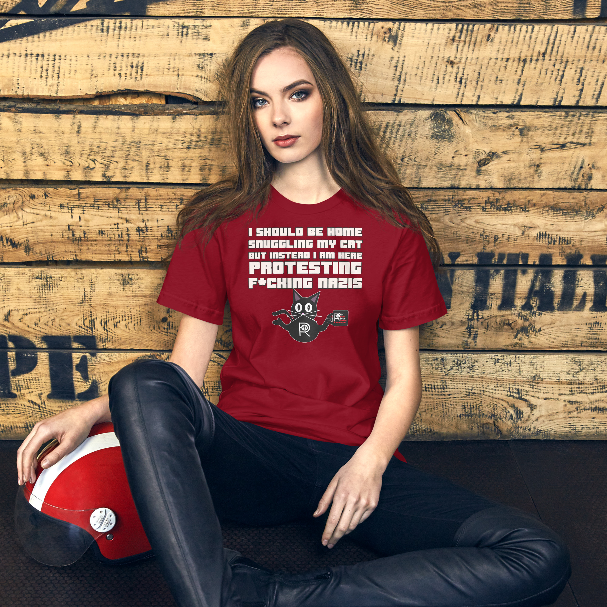 R - I Should Be Home Snuggling My Cat But Instead I Am Here Protesting F*cking Nazis Dark Style Unisex T-shirt - Image 9