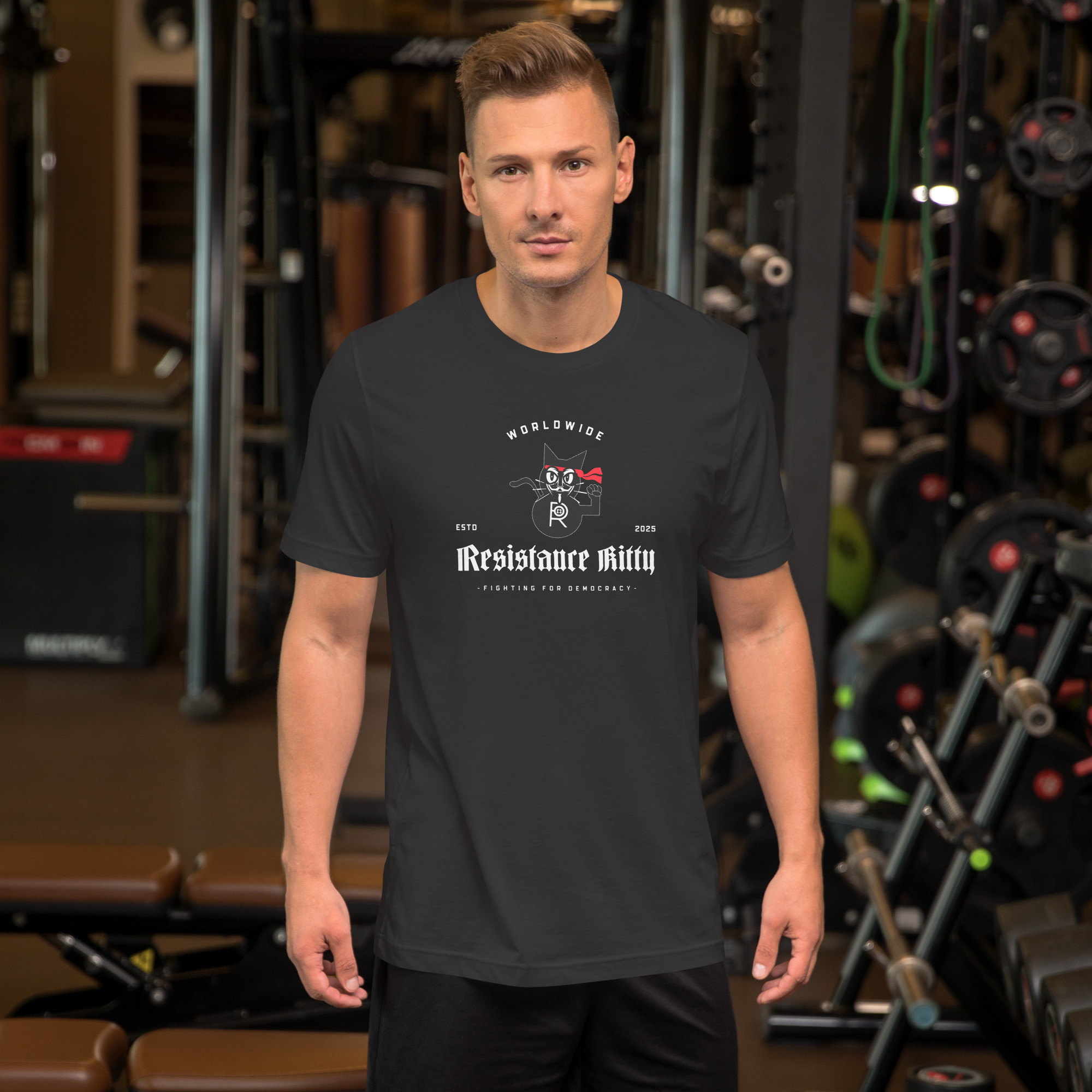 R - Resistance Kitty Fighting For Democracy Worldwide Estd 2025 Dark Style Unisex T-shirt - Image 15