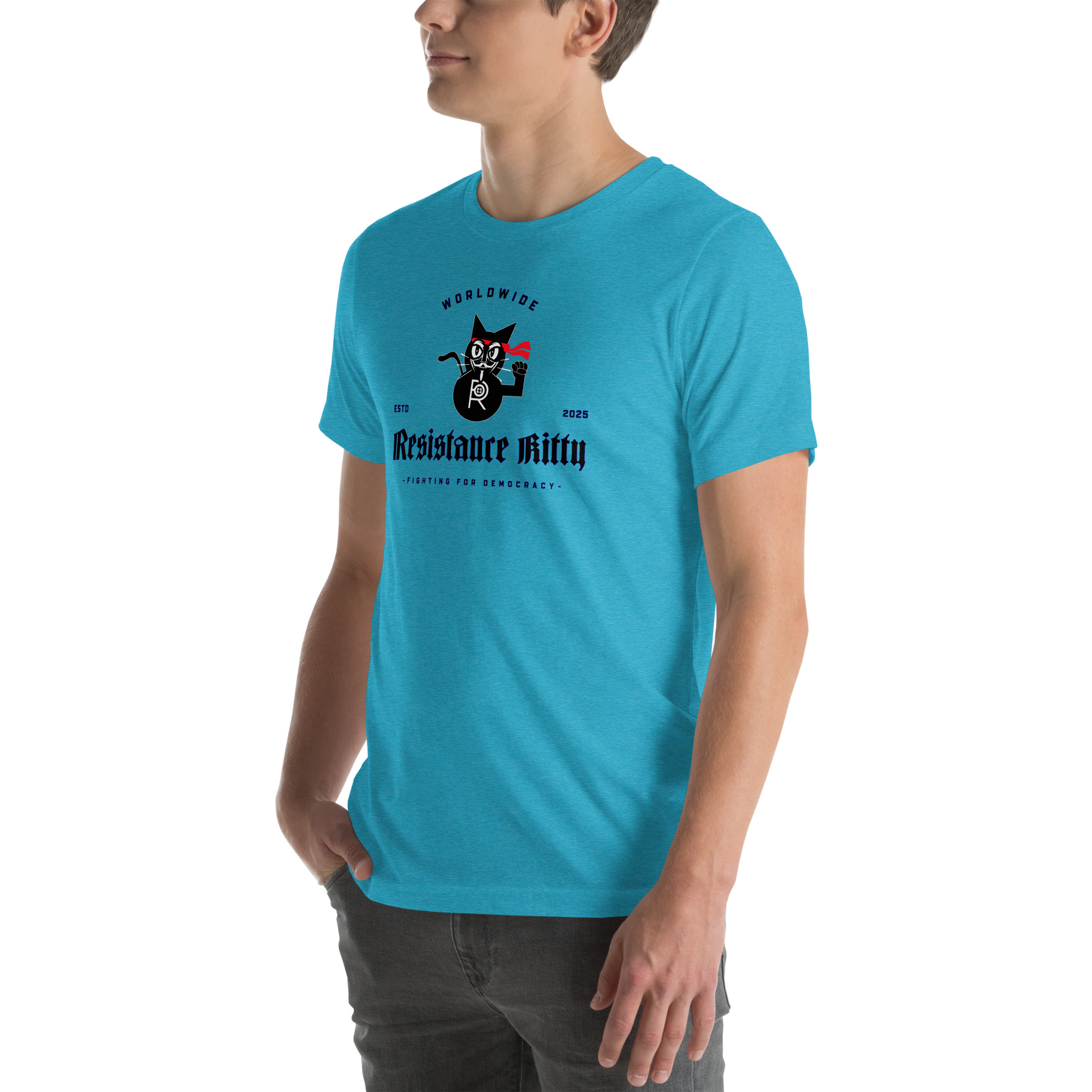 R - Resistance Kitty Fighting For Democracy Worldwide Estd 2025 Light Heather Style Unisex T-shirt - Image 6