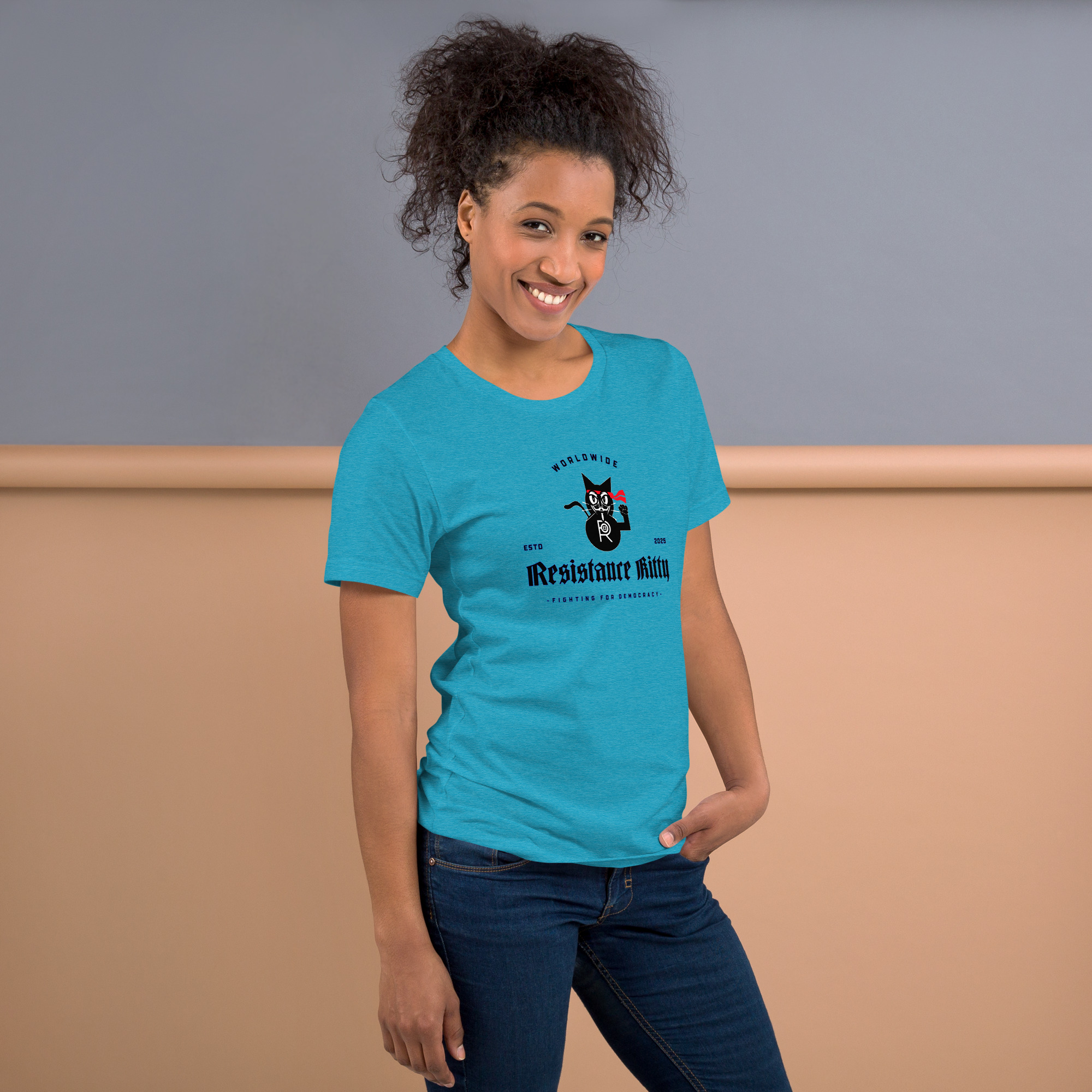 R - Resistance Kitty Fighting For Democracy Worldwide Estd 2025 Light Heather Style Unisex T-shirt - Image 7