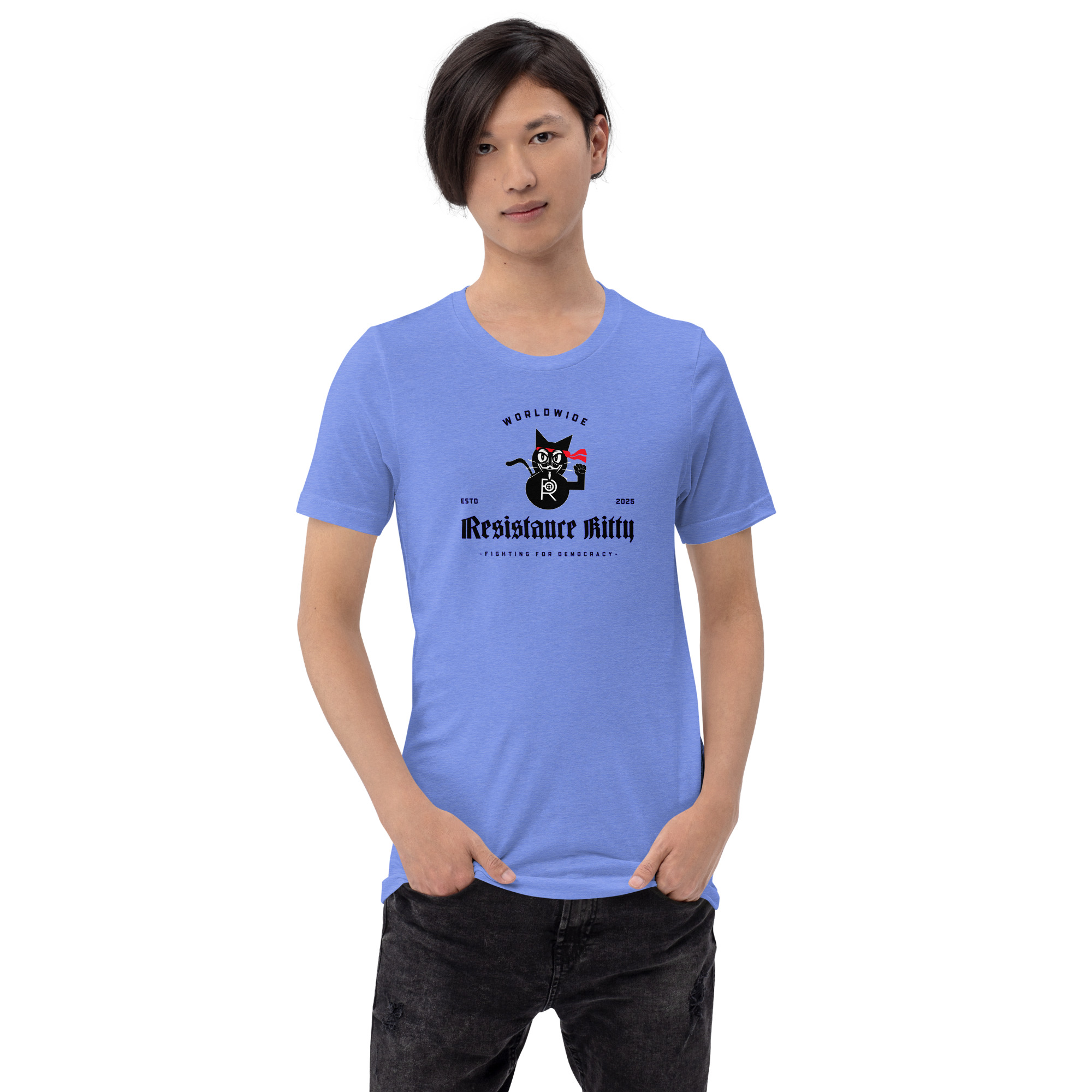 R - Resistance Kitty Fighting For Democracy Worldwide Estd 2025 Light Heather Style Unisex T-shirt - Image 8