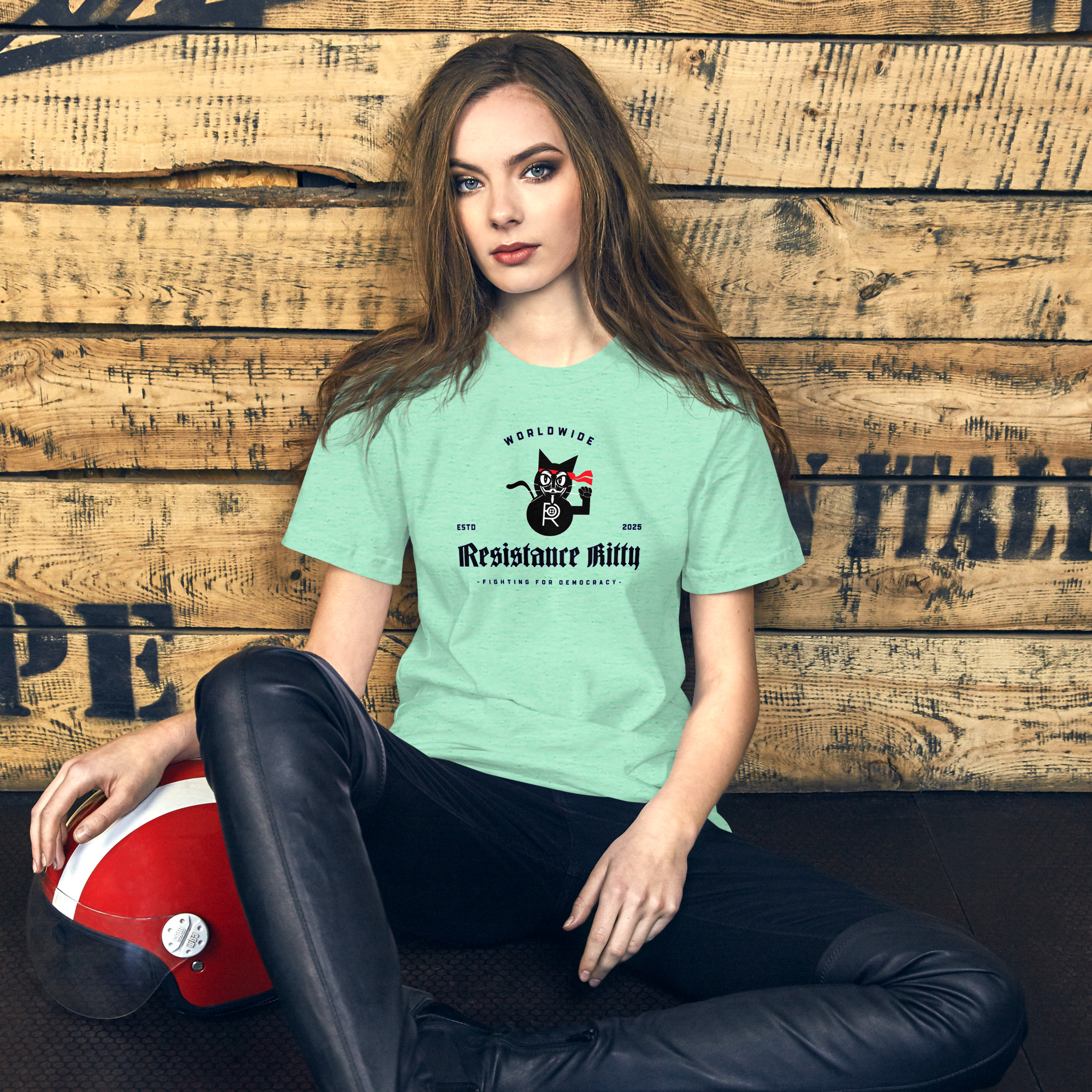 R - Resistance Kitty Fighting For Democracy Worldwide Estd 2025 Light Heather Style Unisex T-shirt - Image 21