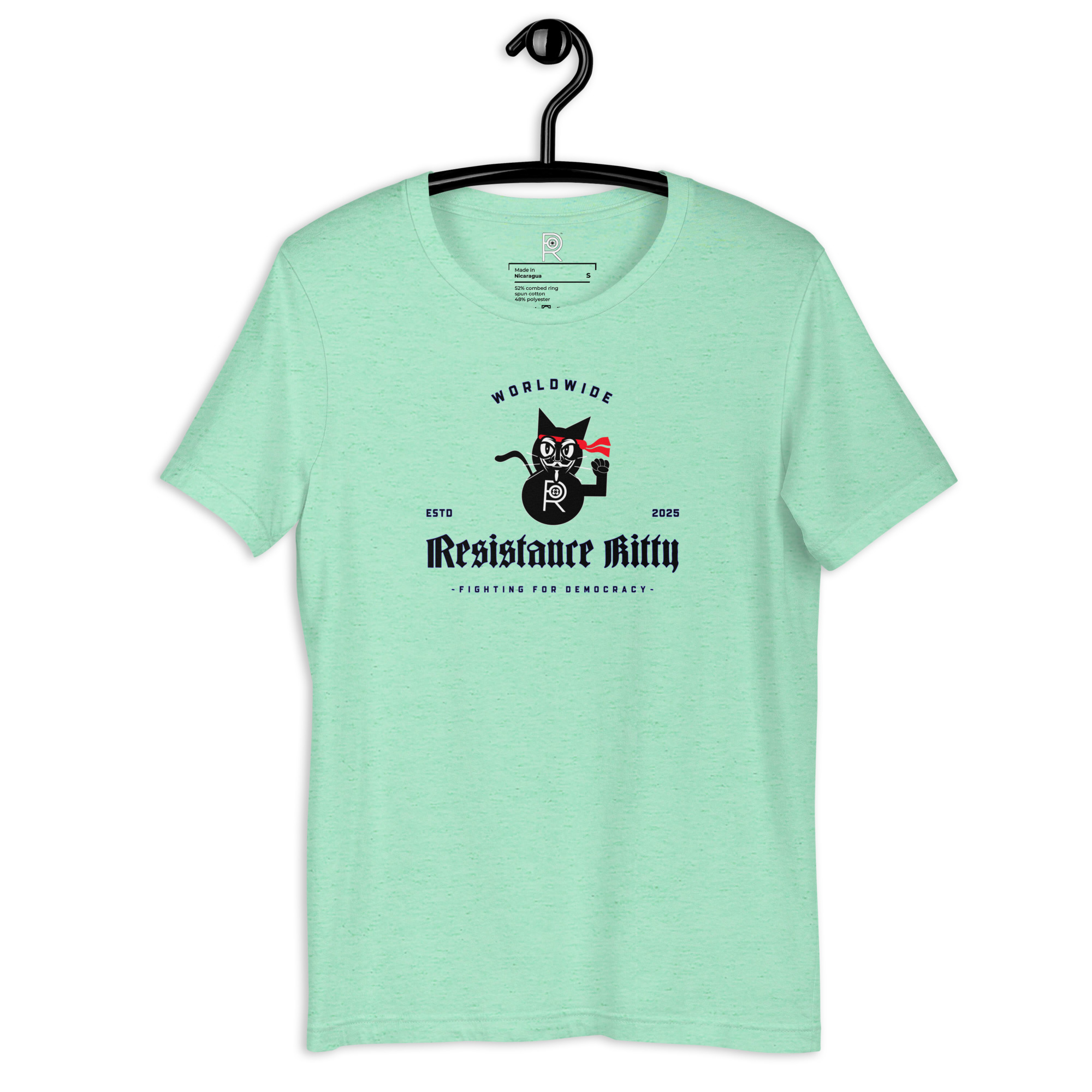 R - Resistance Kitty Fighting For Democracy Worldwide Estd 2025 Light Heather Style Unisex T-shirt - Image 48