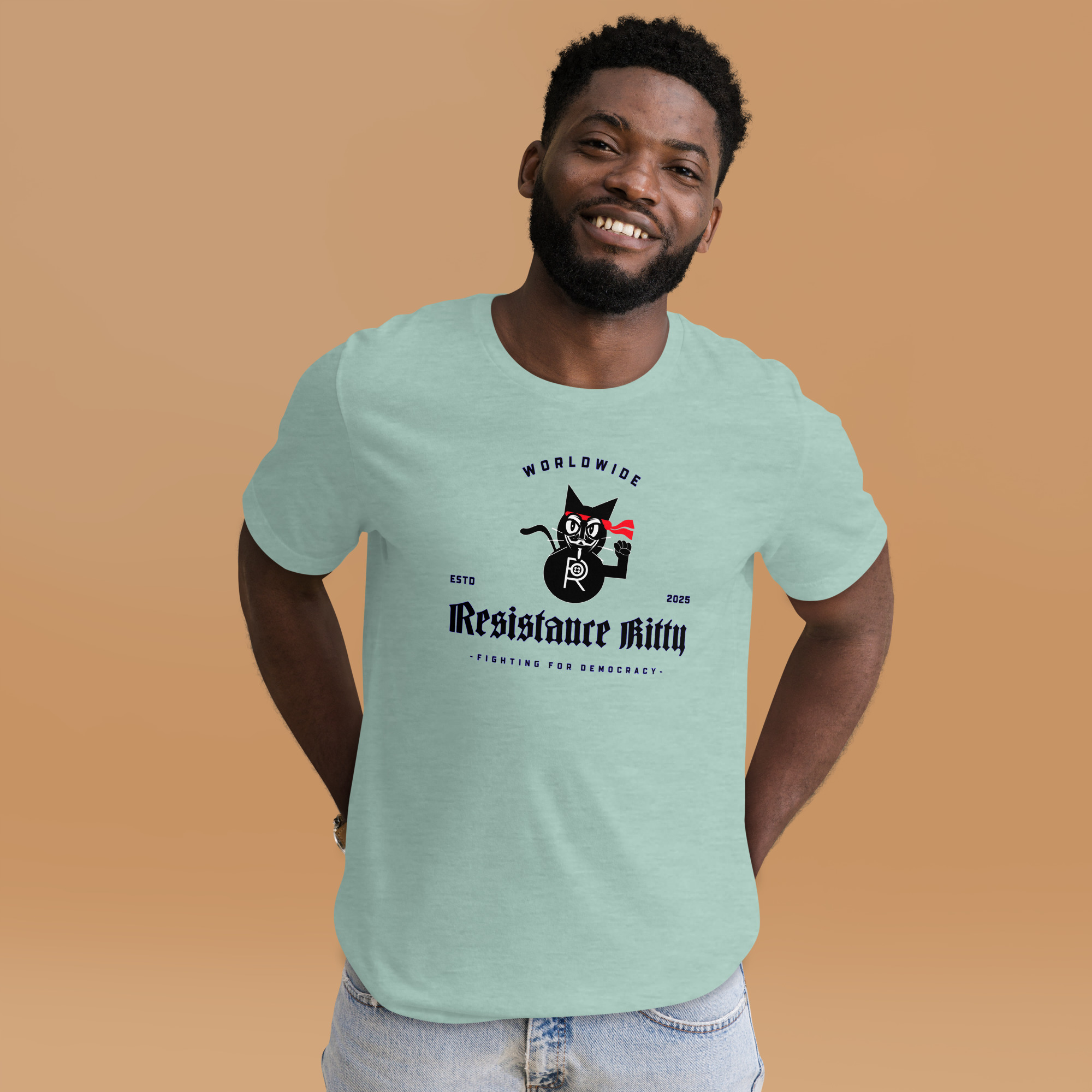 R - Resistance Kitty Fighting For Democracy Worldwide Estd 2025 Light Heather Style Unisex T-shirt - Image 12