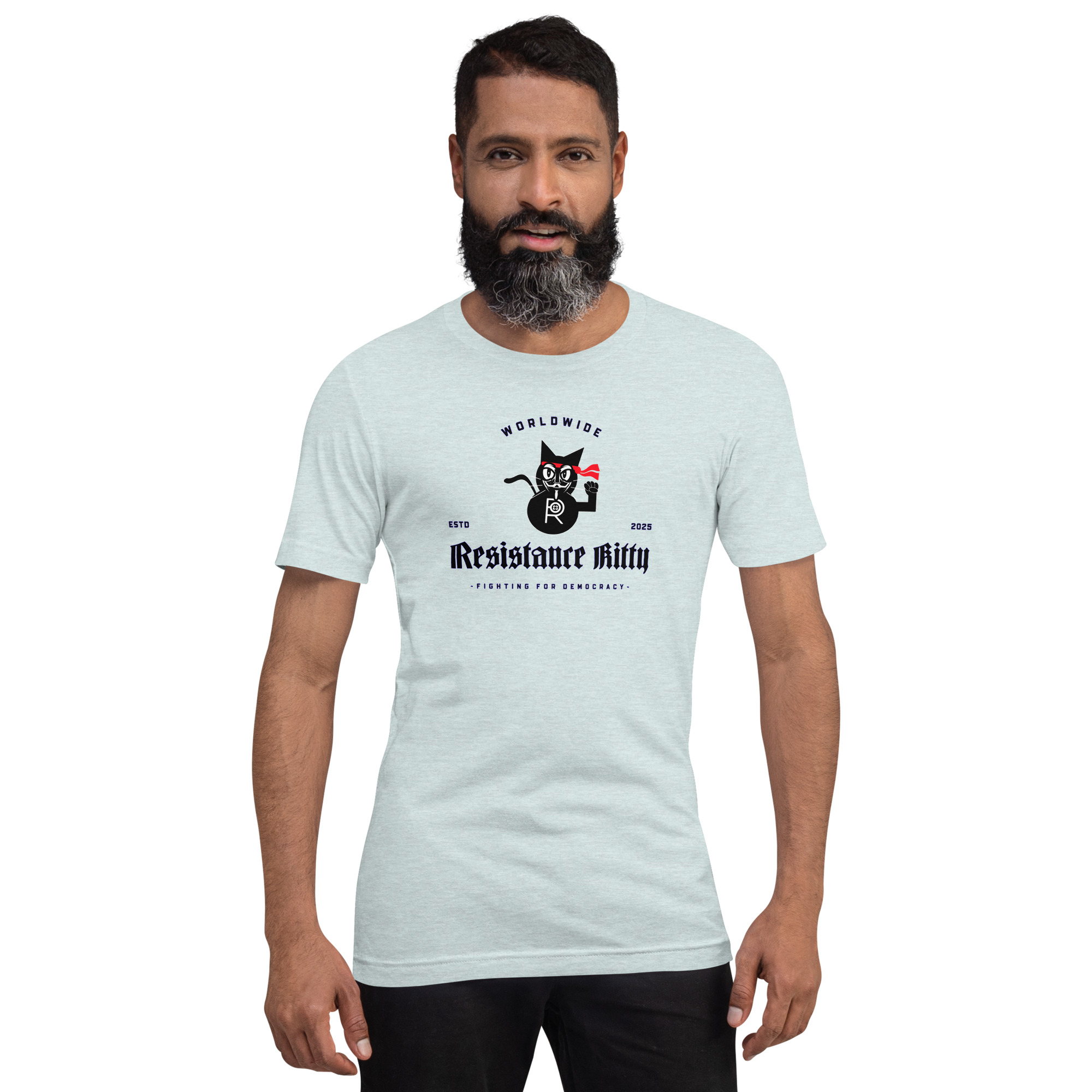 R - Resistance Kitty Fighting For Democracy Worldwide Estd 2025 Light Heather Style Unisex T-shirt - Image 18