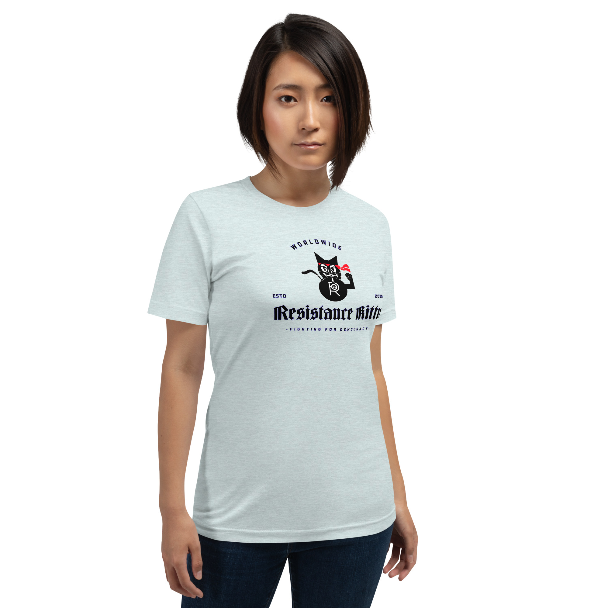 R - Resistance Kitty Fighting For Democracy Worldwide Estd 2025 Light Heather Style Unisex T-shirt - Image 19