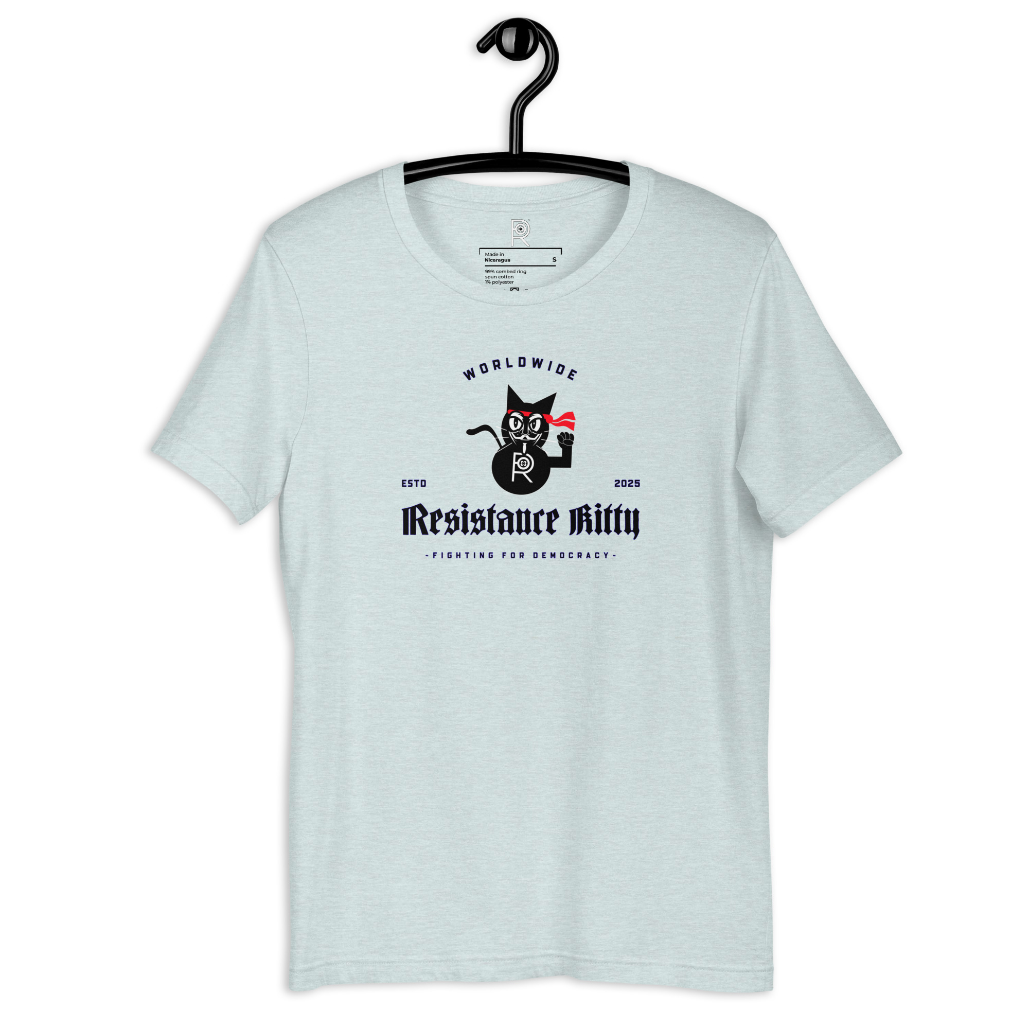 R - Resistance Kitty Fighting For Democracy Worldwide Estd 2025 Light Heather Style Unisex T-shirt - Image 45