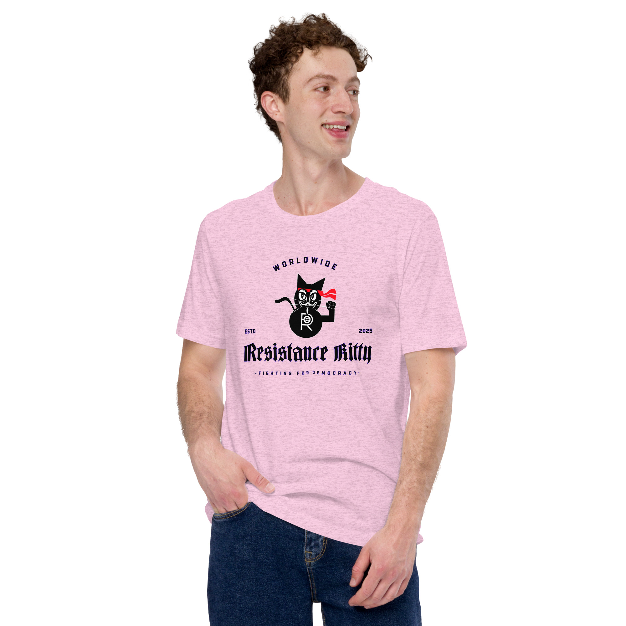 R - Resistance Kitty Fighting For Democracy Worldwide Estd 2025 Light Heather Style Unisex T-shirt - Image 10
