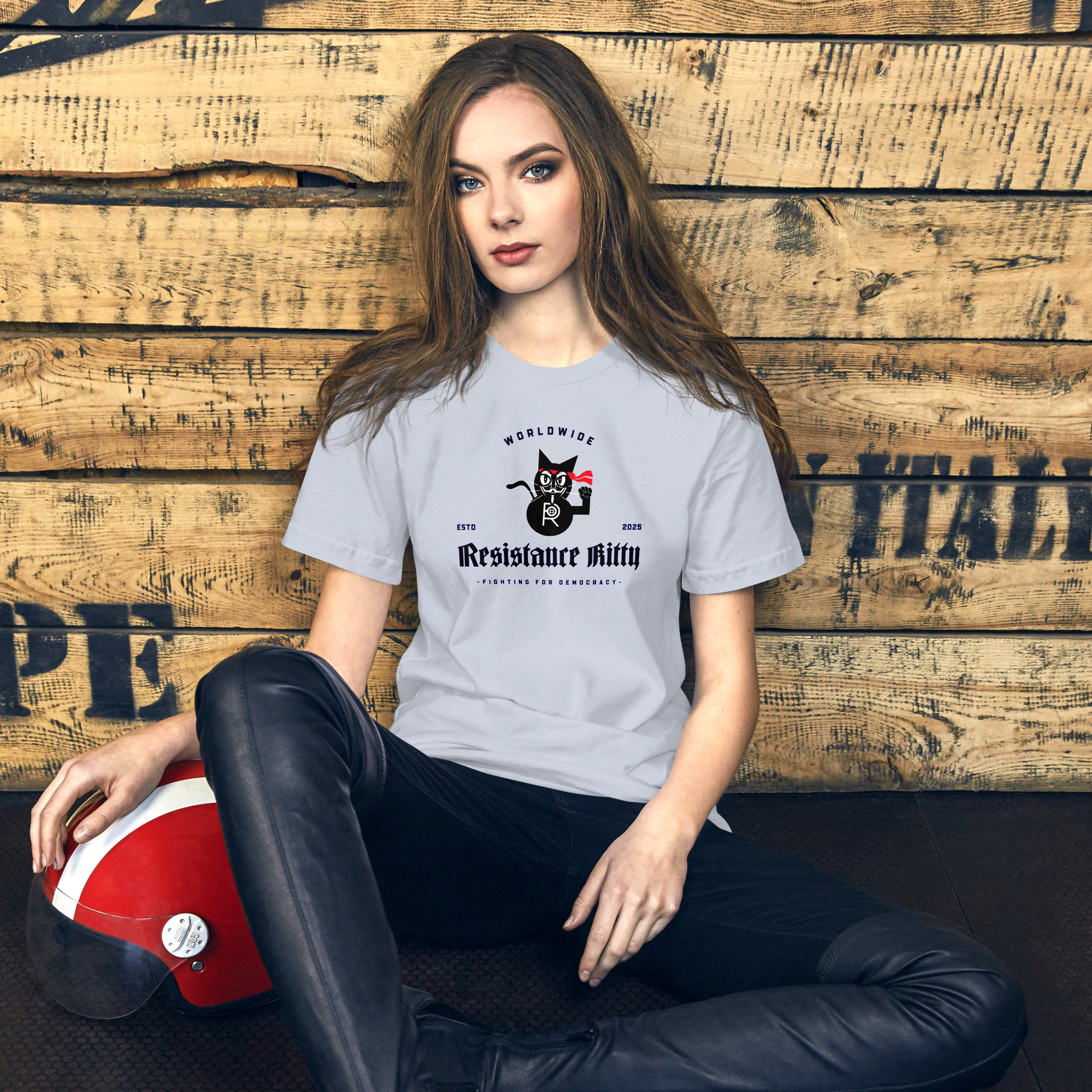 R - Resistance Kitty Fighting For Democracy Worldwide Estd 2025 Light Style Unisex T-shirt - Image 12