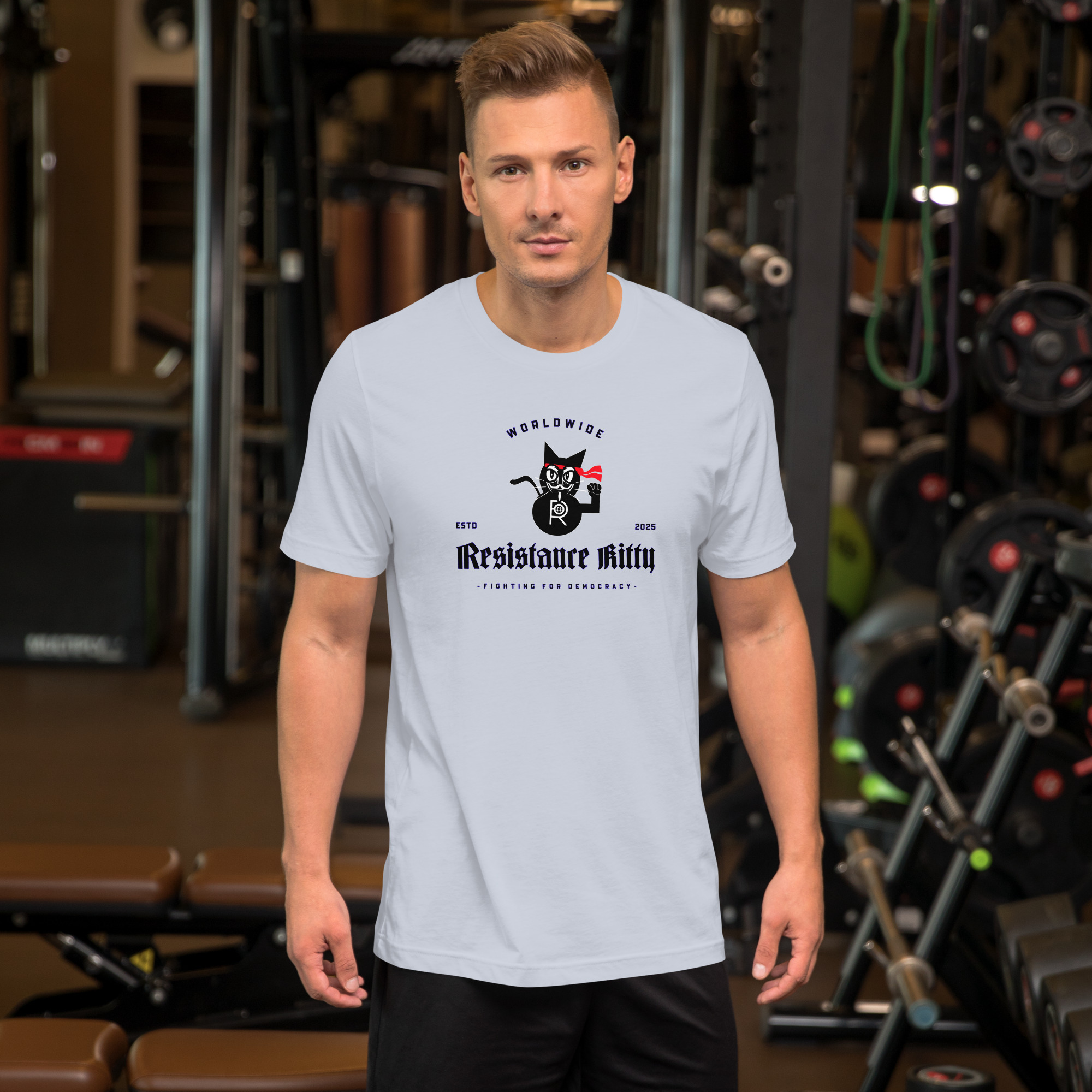 R - Resistance Kitty Fighting For Democracy Worldwide Estd 2025 Light Style Unisex T-shirt - Image 13