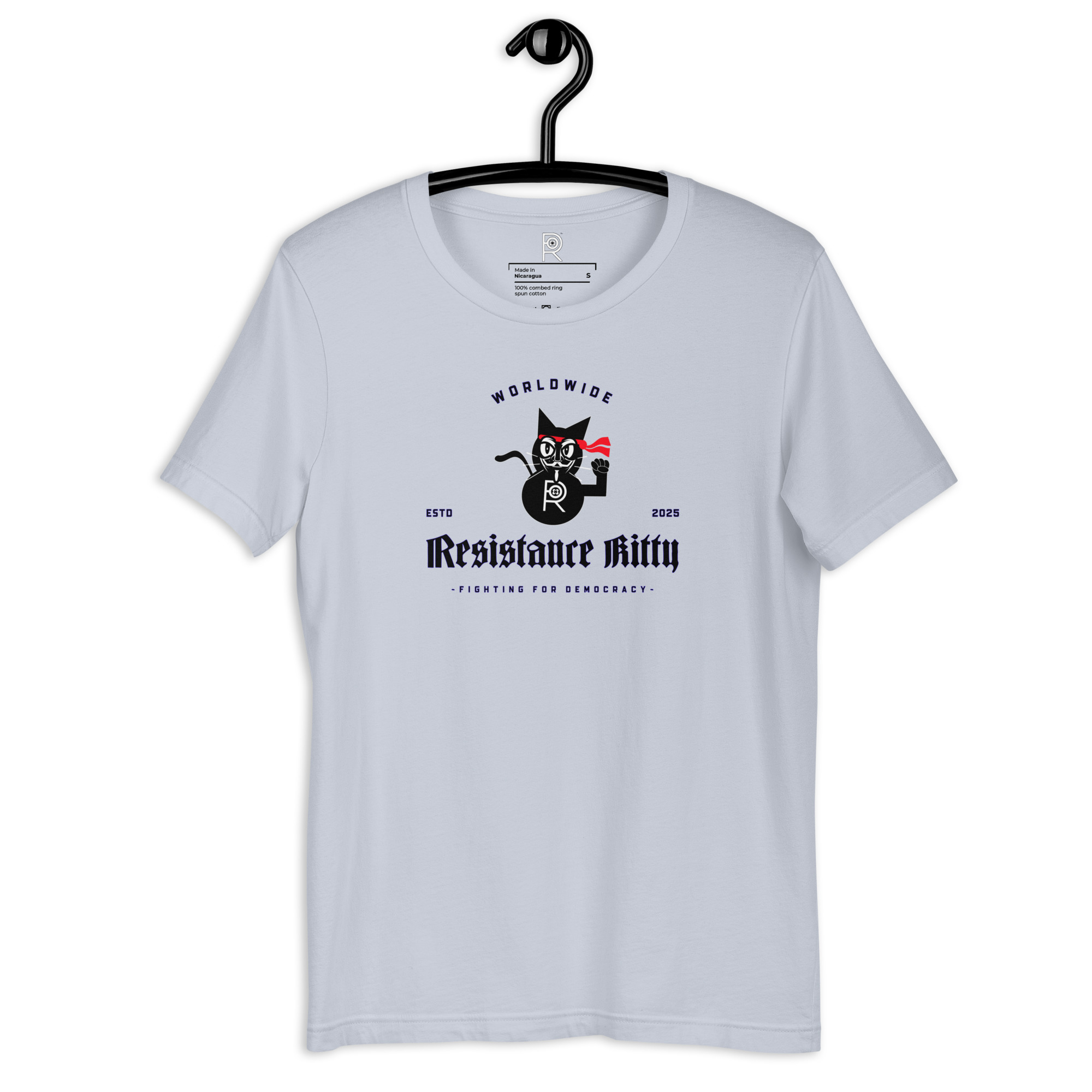 R - Resistance Kitty Fighting For Democracy Worldwide Estd 2025 Light Style Unisex T-shirt - Image 43