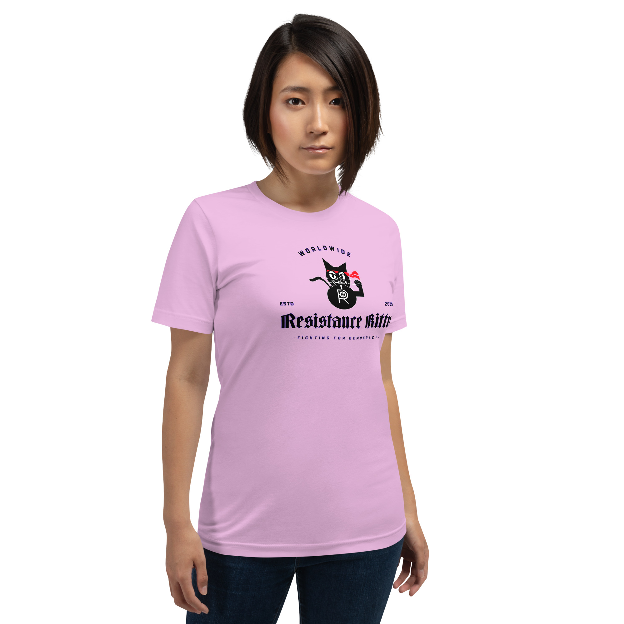 R - Resistance Kitty Fighting For Democracy Worldwide Estd 2025 Light Style Unisex T-shirt - Image 9