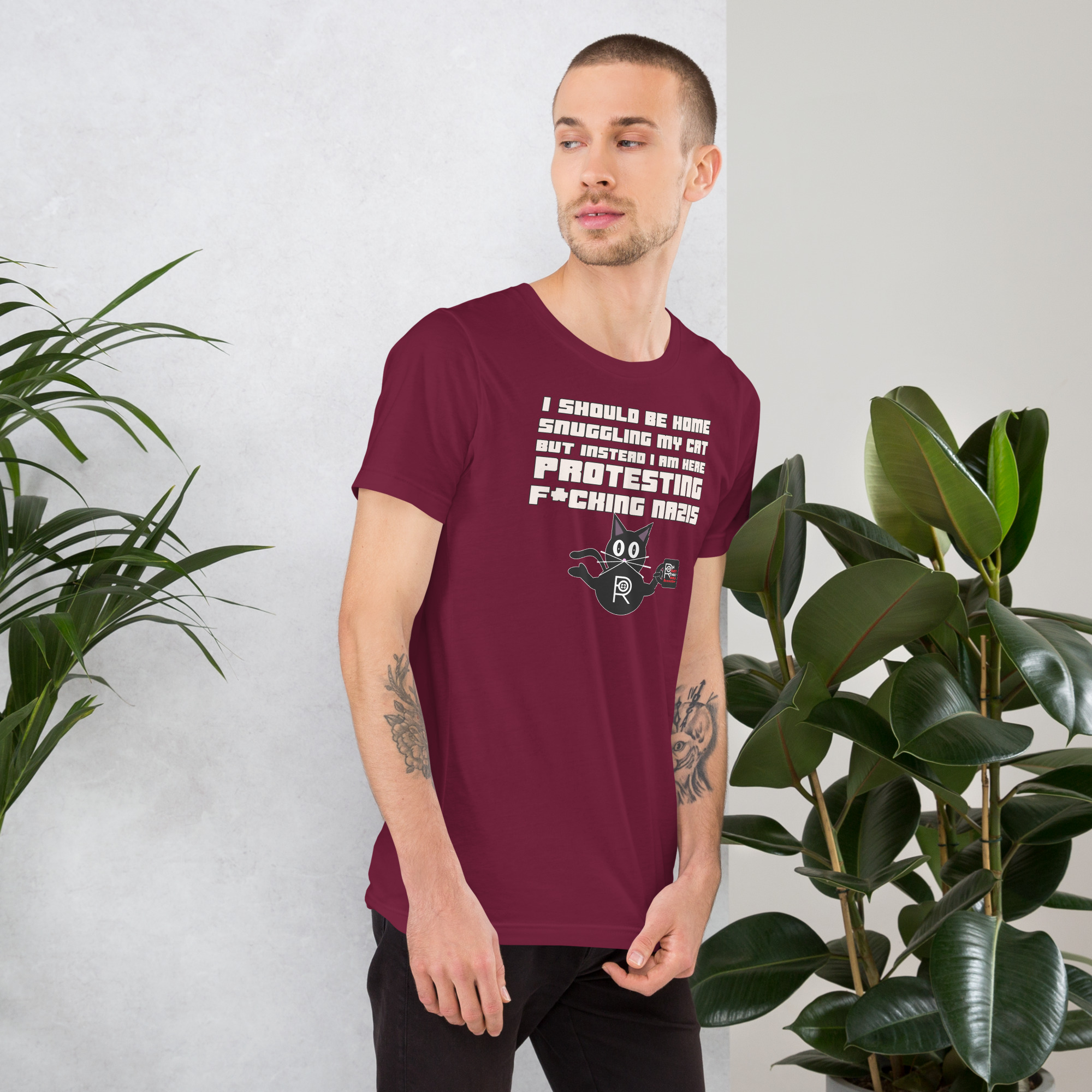 R - I Should Be Home Snuggling My Cat But Instead I Am Here Protesting F*cking Nazis Dark Style Unisex T-shirt - Image 15