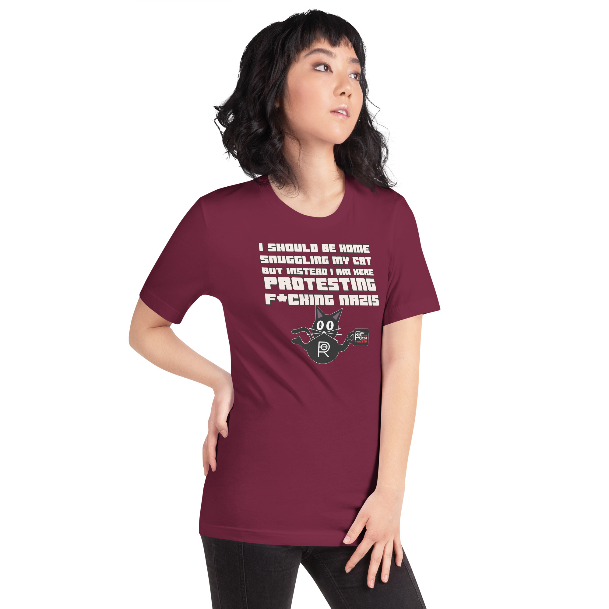 R - I Should Be Home Snuggling My Cat But Instead I Am Here Protesting F*cking Nazis Dark Style Unisex T-shirt - Image 14