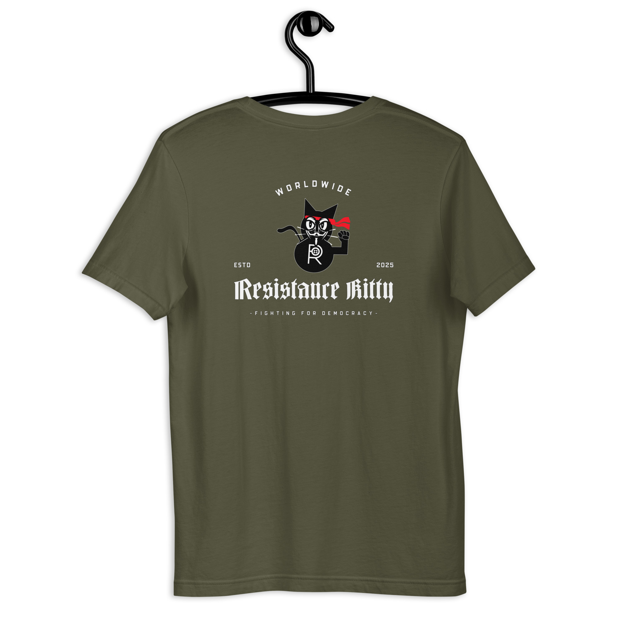 R - Resistance Kitty Fighting For Democracy Worldwide Estd 2025 Dark Style 2 Unisex T-shirt - Image 59