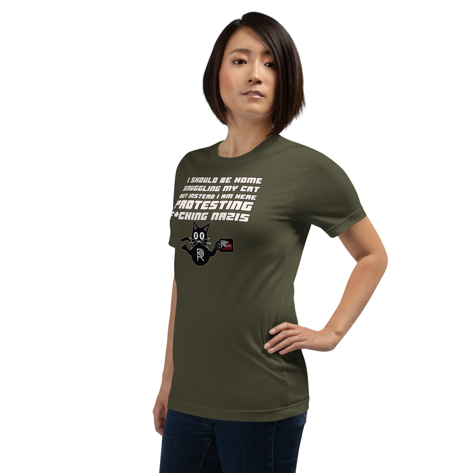 R - I Should Be Home Snuggling My Cat But Instead I Am Here Protesting F*cking Nazis Dark Style Unisex T-shirt - Image 18