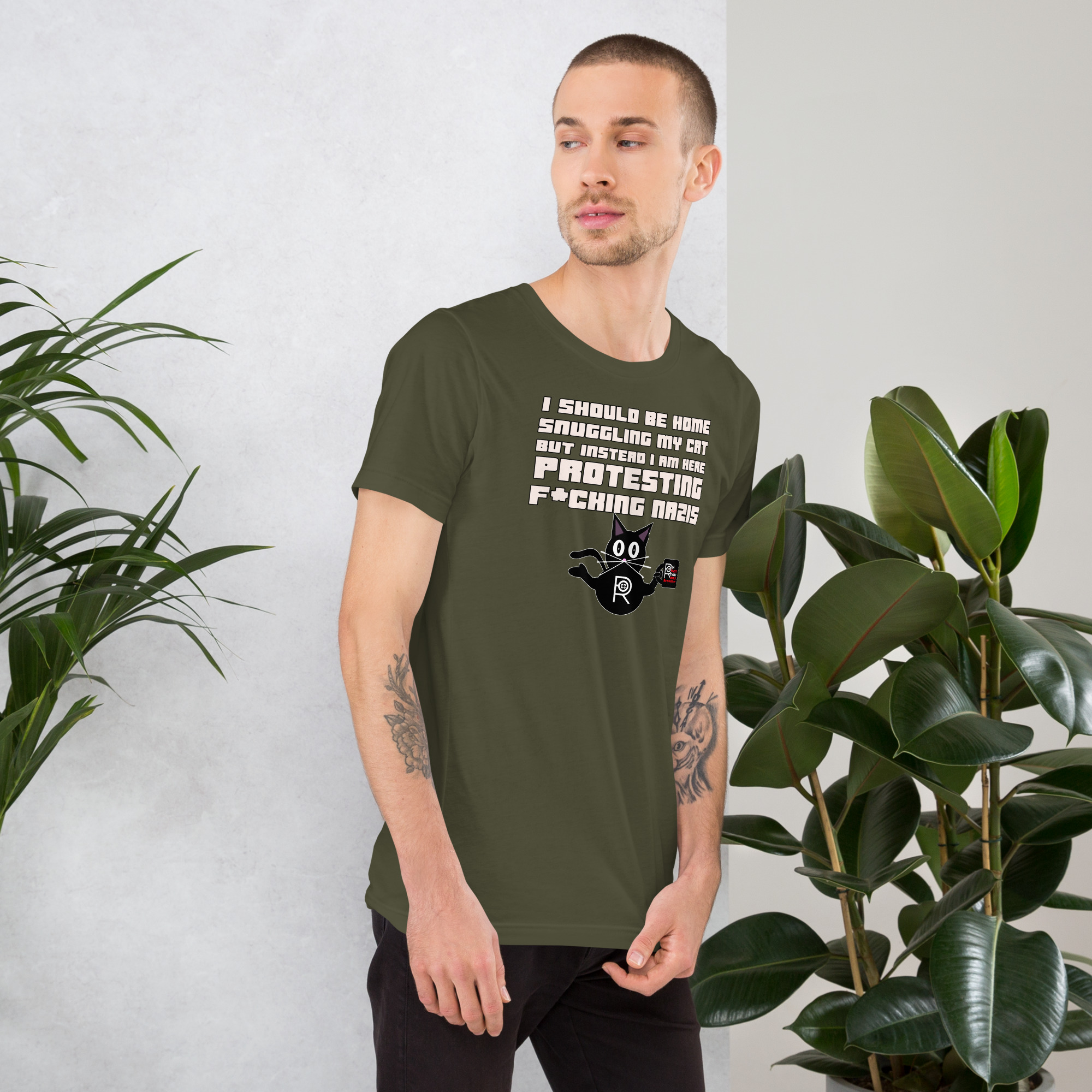 R - I Should Be Home Snuggling My Cat But Instead I Am Here Protesting F*cking Nazis Dark Style Unisex T-shirt - Image 19