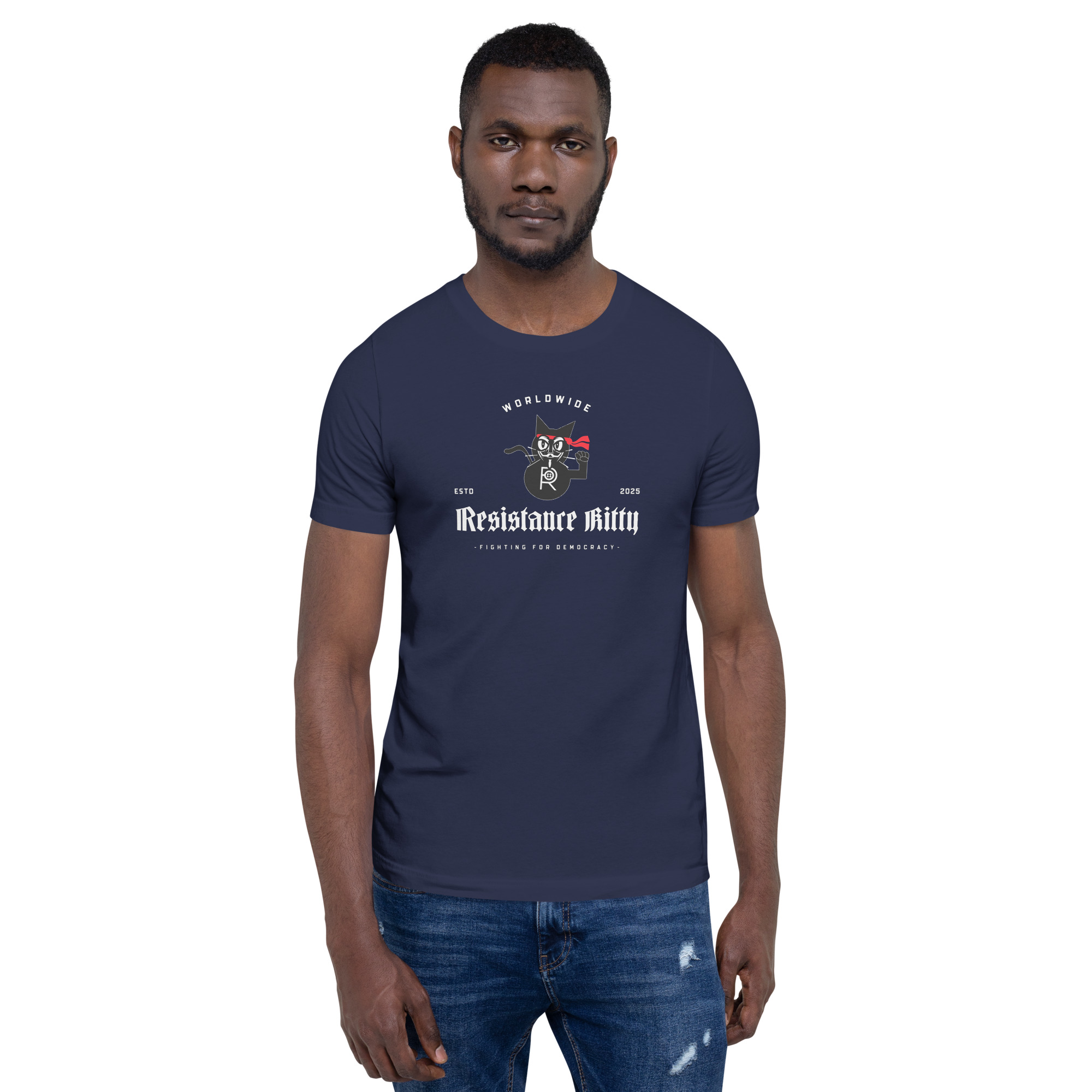 R - Resistance Kitty Fighting For Democracy Worldwide Estd 2025 Dark Style Unisex T-shirt - Image 10
