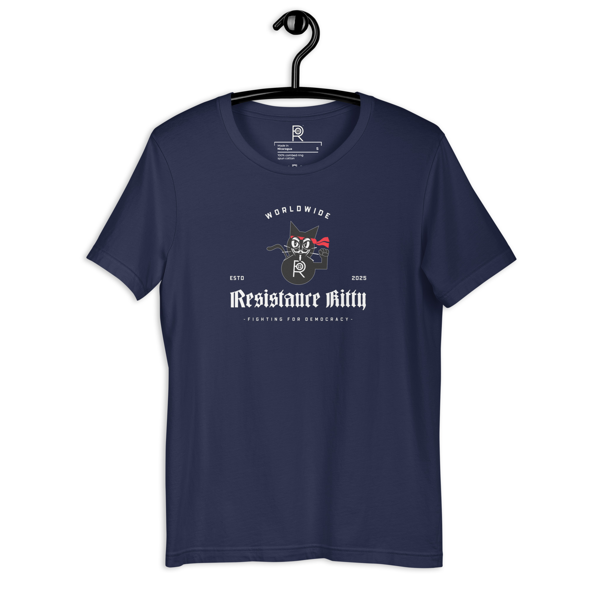 R - Resistance Kitty Fighting For Democracy Worldwide Estd 2025 Dark Style Unisex T-shirt - Image 38