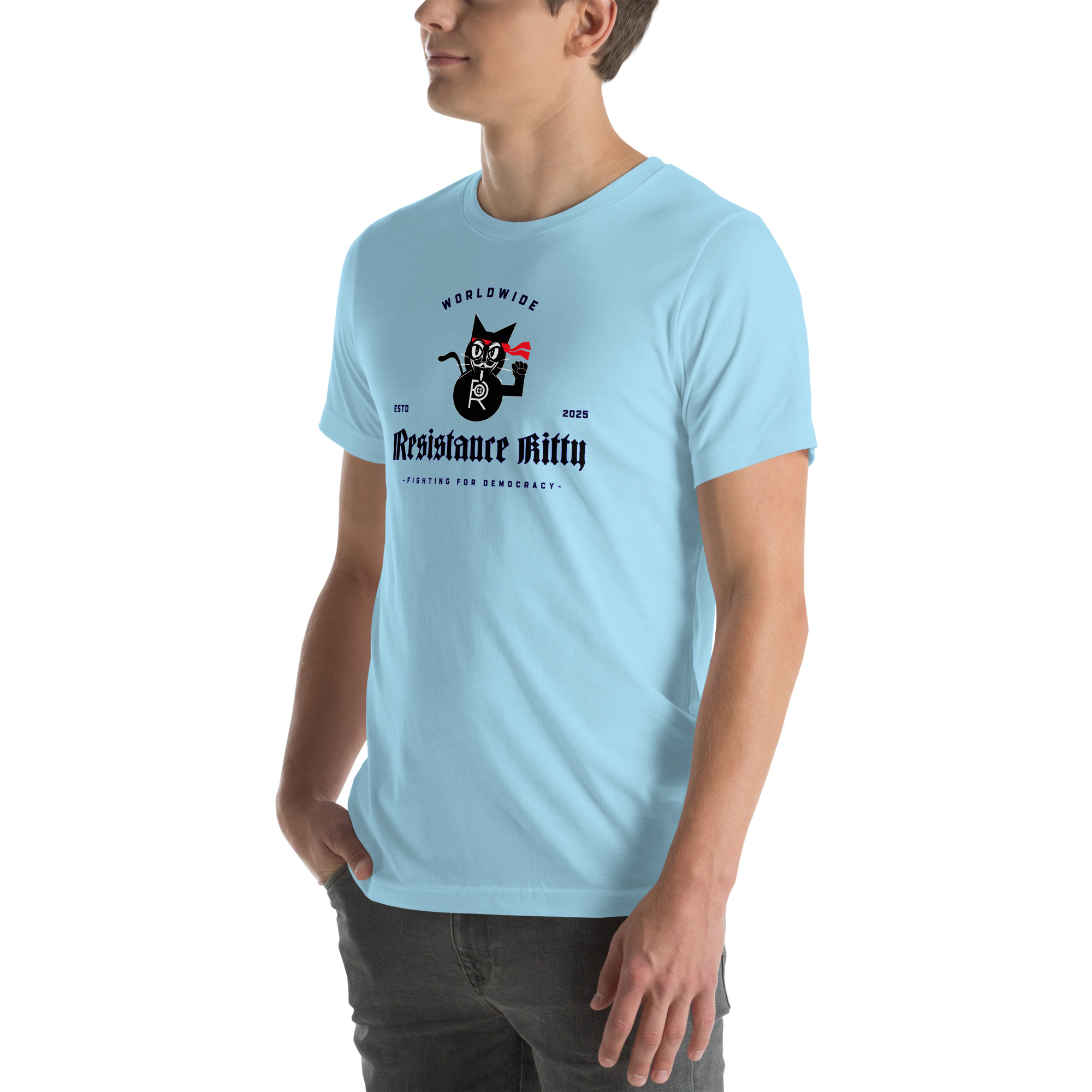 R - Resistance Kitty Fighting For Democracy Worldwide Estd 2025 Light Style Unisex T-shirt - Image 14