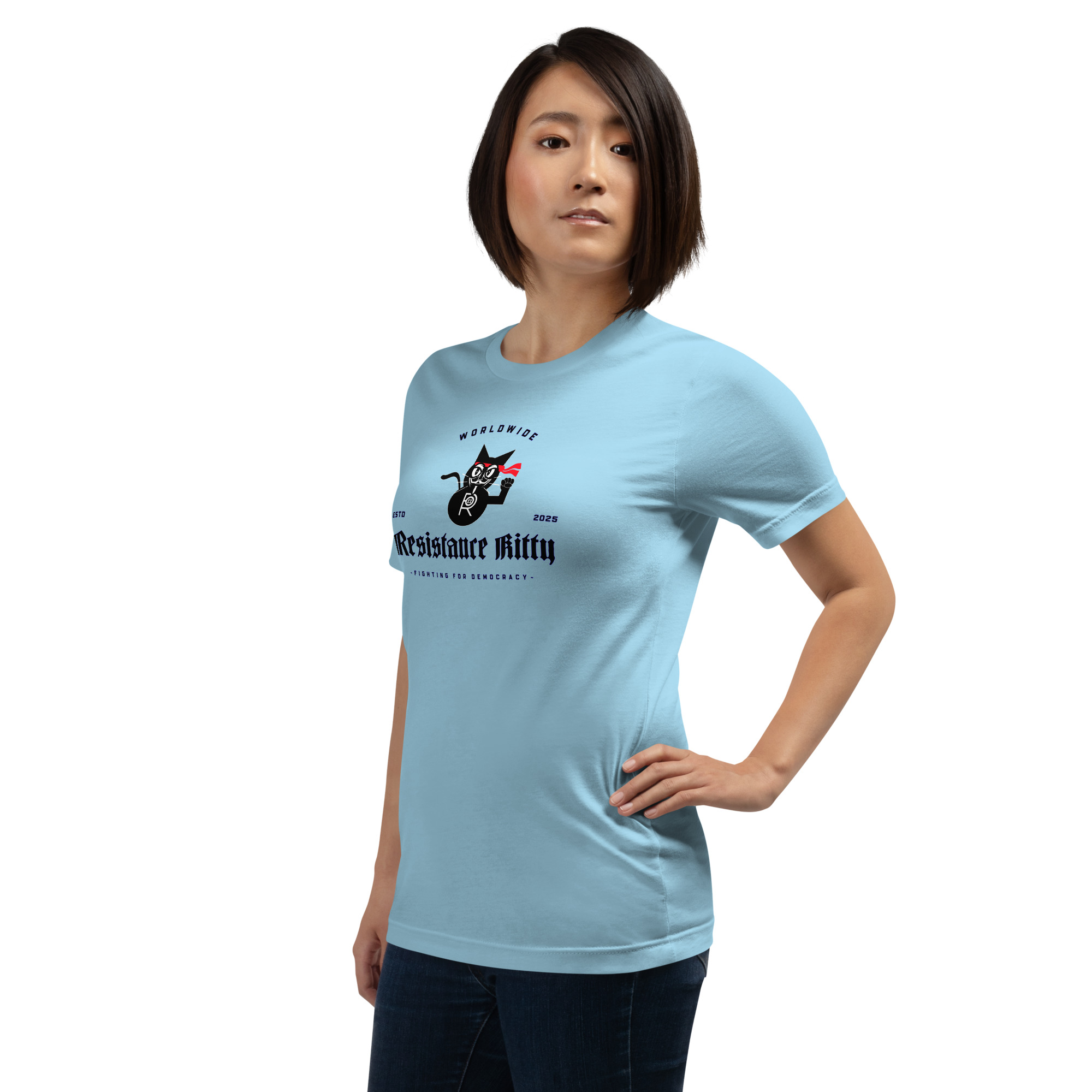 R - Resistance Kitty Fighting For Democracy Worldwide Estd 2025 Light Style Unisex T-shirt - Image 15