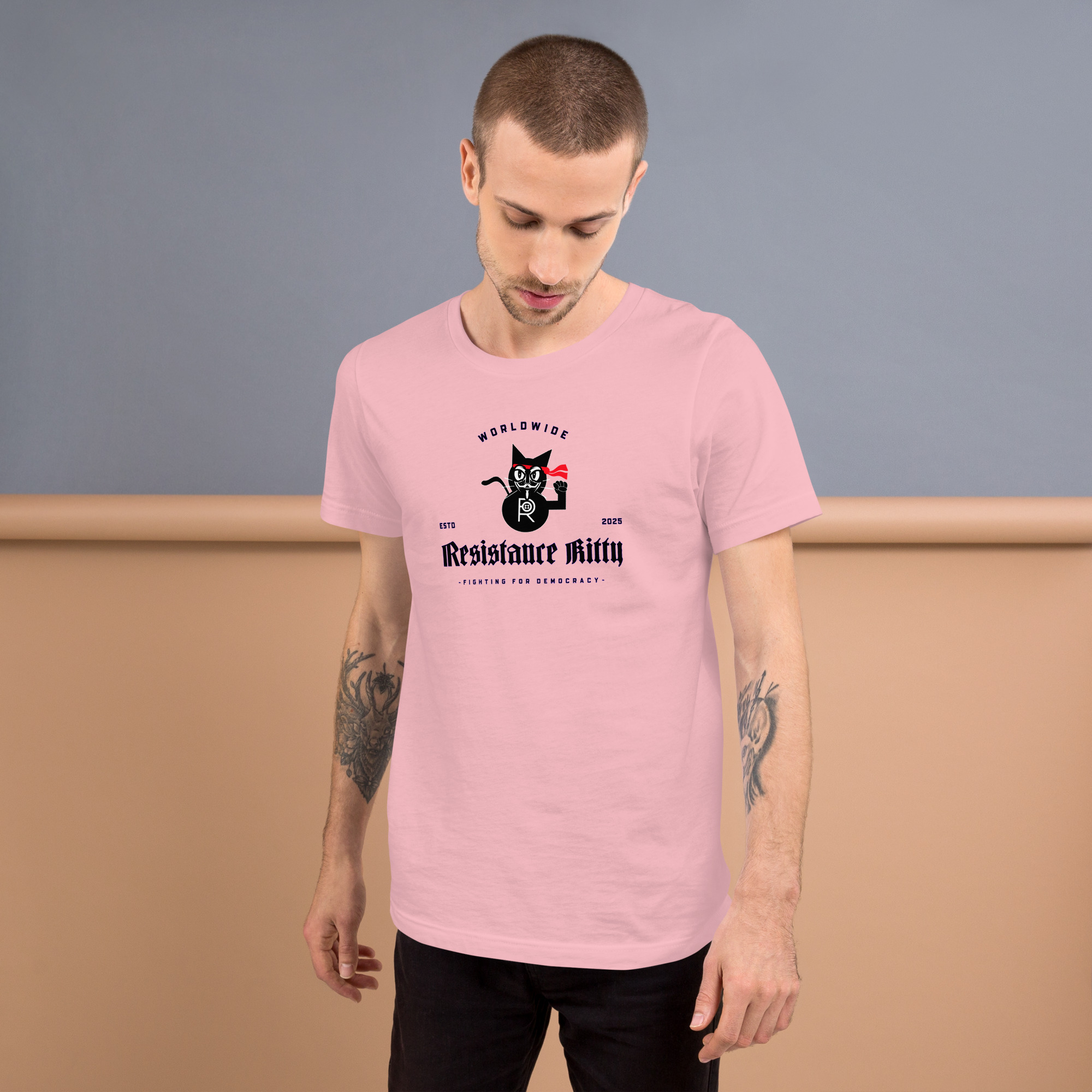 R - Resistance Kitty Fighting For Democracy Worldwide Estd 2025 Light Style Unisex T-shirt - Image 10