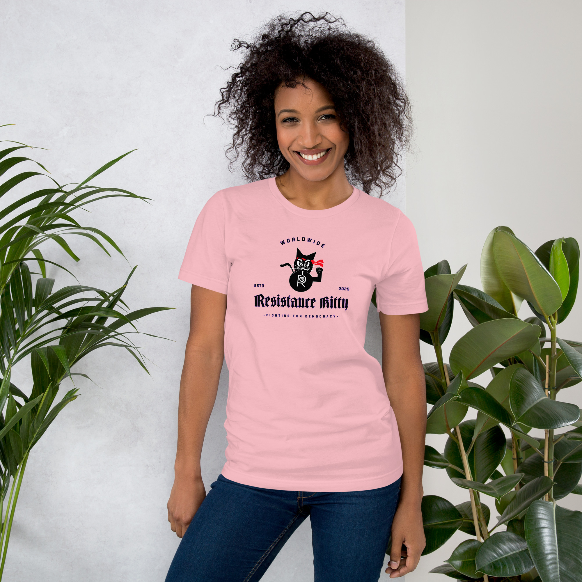 R - Resistance Kitty Fighting For Democracy Worldwide Estd 2025 Light Style Unisex T-shirt - Image 11